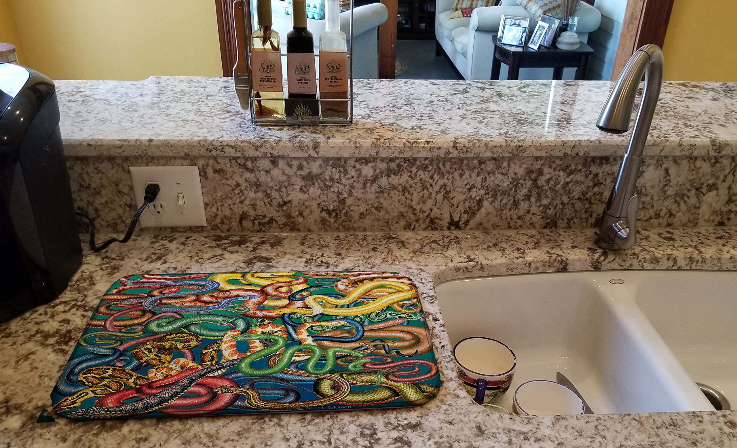 Snakes Design Absorbent Dish Drying Mat - 14 x 21 Inch Non-Slip Kitchen Countertop Pad | Quick Dry Dish Drainer for Sink, Counter Protection | Fun Reptile Theme for Modern & Farmhouse Kitchens