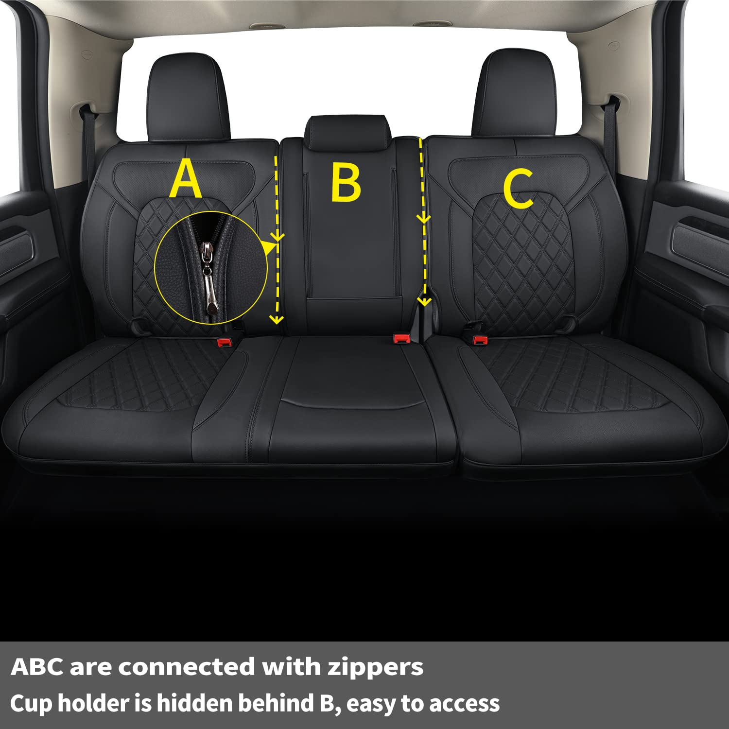 FEELiT Waterproof Seat Covers for Ram 1500 2019-2025 Crew Cab - Custom Fit Protectors for Bighorn/Laramie/Limited/Longhorn Pickup Trucks with 4/6 Split Flat Rear Seat (Full Set, Black) | Durable All-Weather Protection for Work & Outdoor Adventures