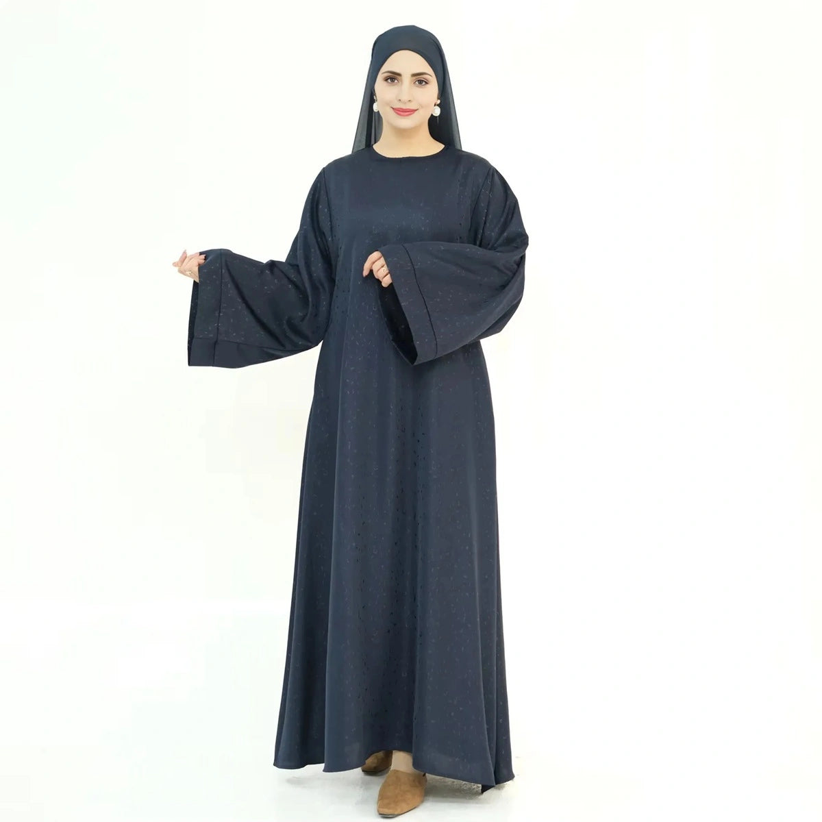 Elegant 3D Jacquard Satin Abaya Dress #25010 - Modest Islamic Prayer Dress for Women, Perfect for Eid, Ramadan & Special Occasions