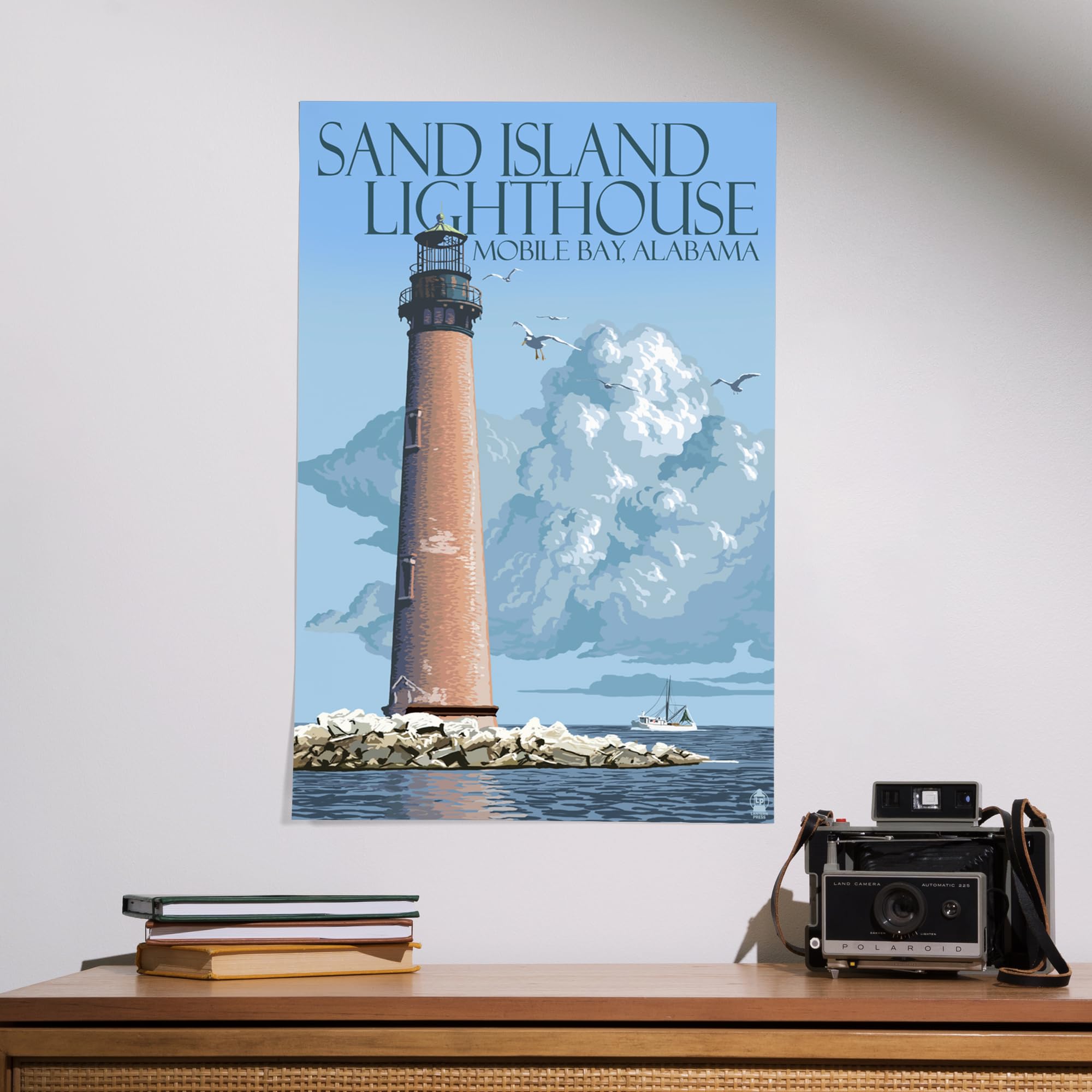 Lantern Press 16x24 Inch Giclee Art Print - Sand Island Lighthouse, Mobile Bay Alabama Coastal Wall Decor | Perfect for Beach House, Living Room & Office Decor