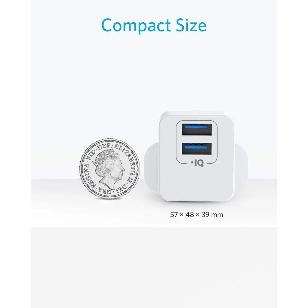 Anker PowerPort Mini 12W Dual Port USB Wall Charger A2620 - Fast Charging for iPhone, Android, iPad - Perfect for Home, Office & Travel