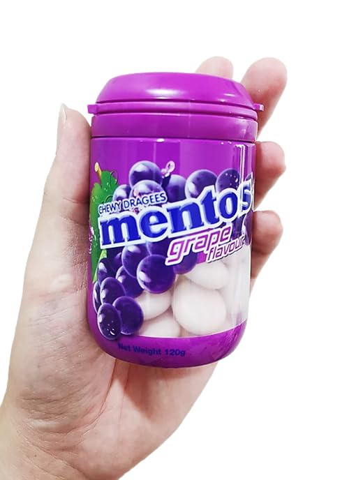 Crunchy Mint Dragees Candy - Grape Flavor, Non-Melting, 4.23oz per Bottle (Pack of 6) - Perfect for Travel, Parties, and Office Snacks