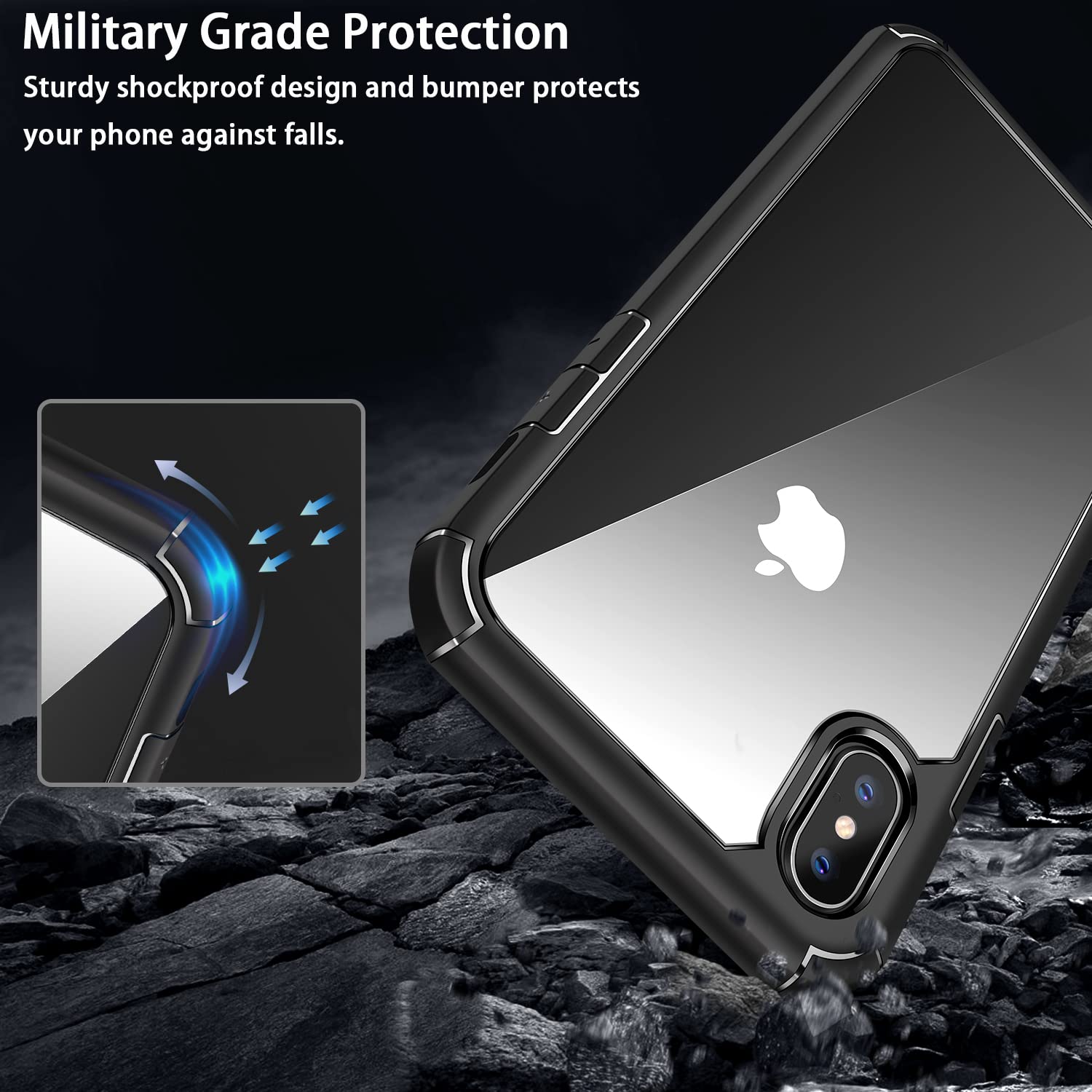 Amizee iPhone Xs Max Case - Military Grade Protective Cover with HD Screen Protector | Slim Crystal Clear Back Design | Perfect for Everyday Use, Travel & Outdoor Activities (Black)