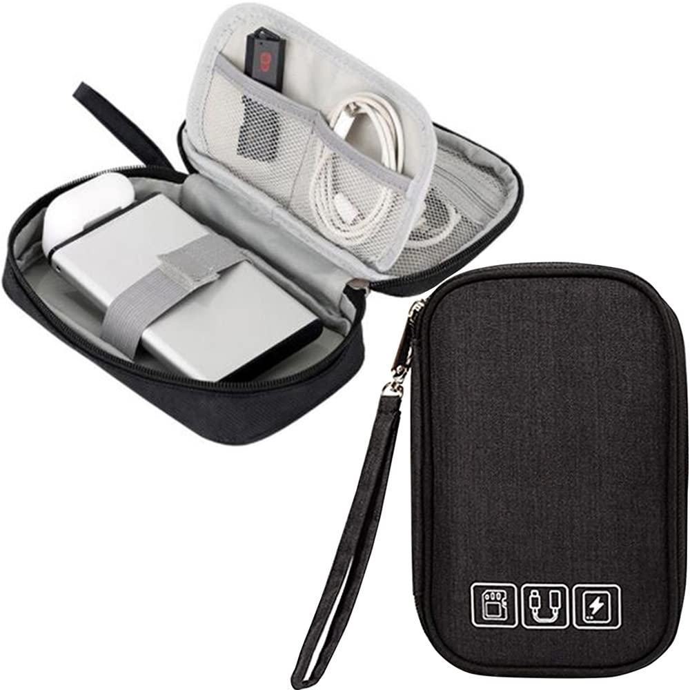 Compact Electronic Cable Organizer Bag - Portable Travel Cord Storage for Charger, Phone, USB, SD Card & Earphones - Perfect for Business Trips & Daily Commute - Black