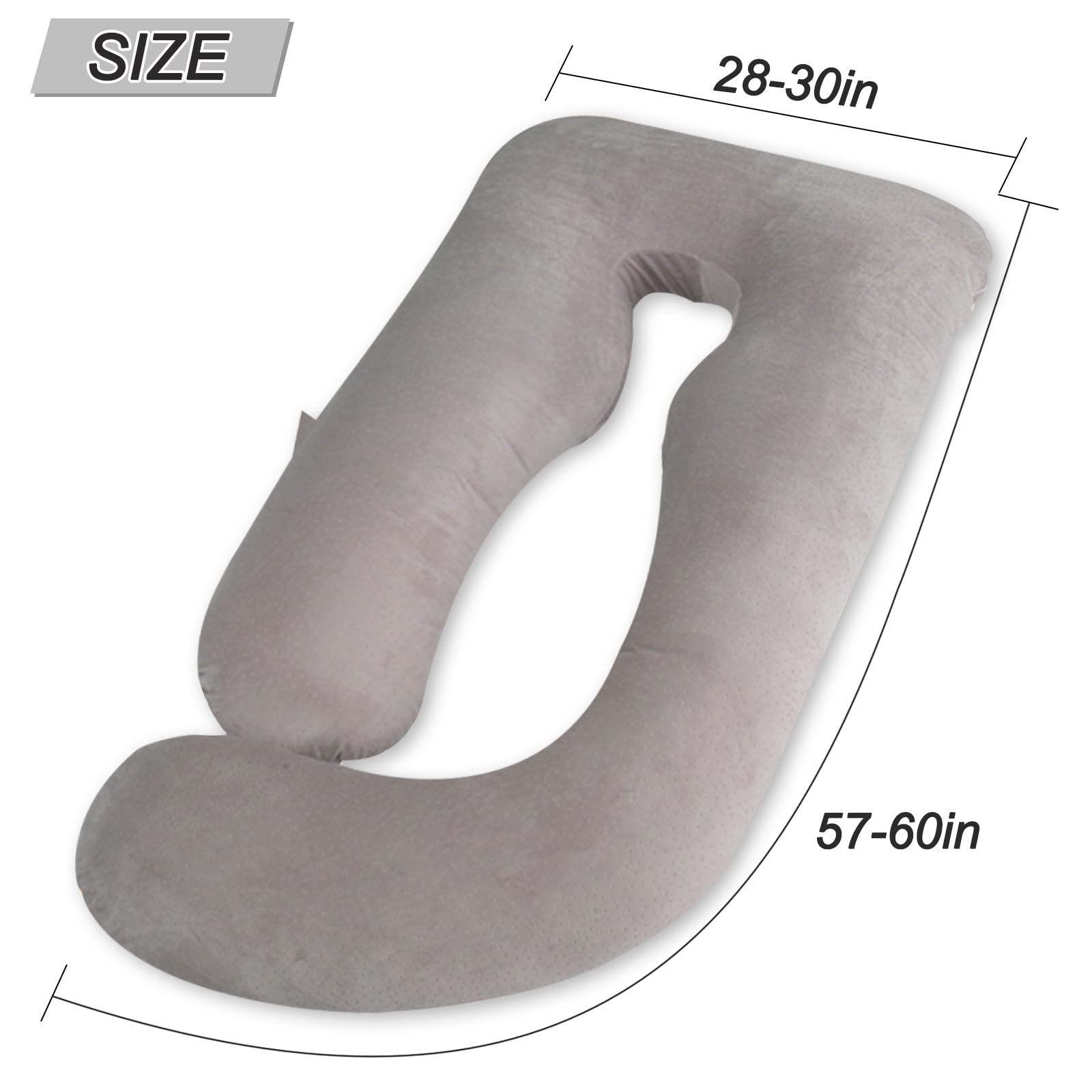 AMCATON 60 Inch Extra Large U-Shaped Pregnancy Pillow for Sleeping - Maternity Body Pillow with Soft Velour Cover (Grey) - Perfect for Pregnant Women, Back Pain Relief & Comfortable Side Sleeping