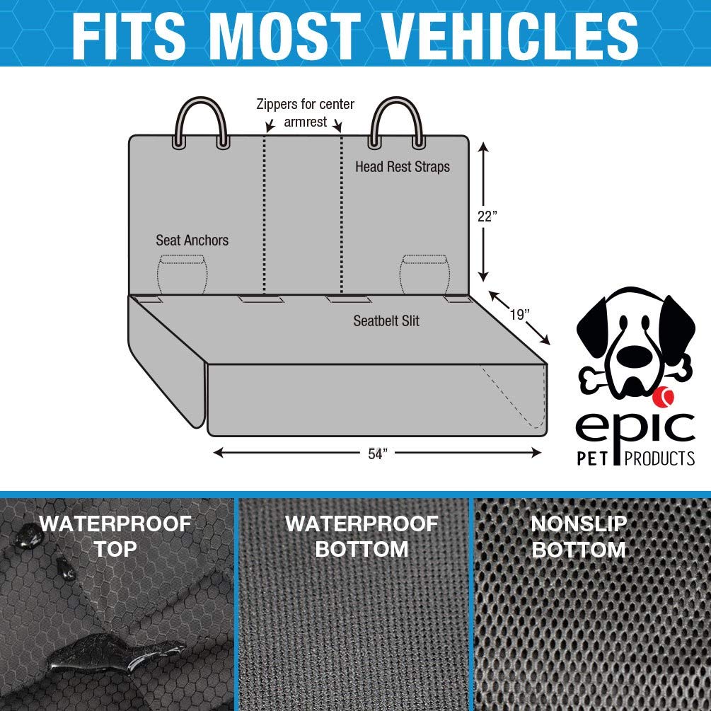 Waterproof Dog Car Seat Cover for Bench Seats - Heavy-Duty Pet Seat Protector with Non-Slip Backing | Universal Fit for Most Cars, Trucks & SUVs | Middle Seat Belt & Armrest Access | Perfect for Travel, Road Trips & Daily Commutes