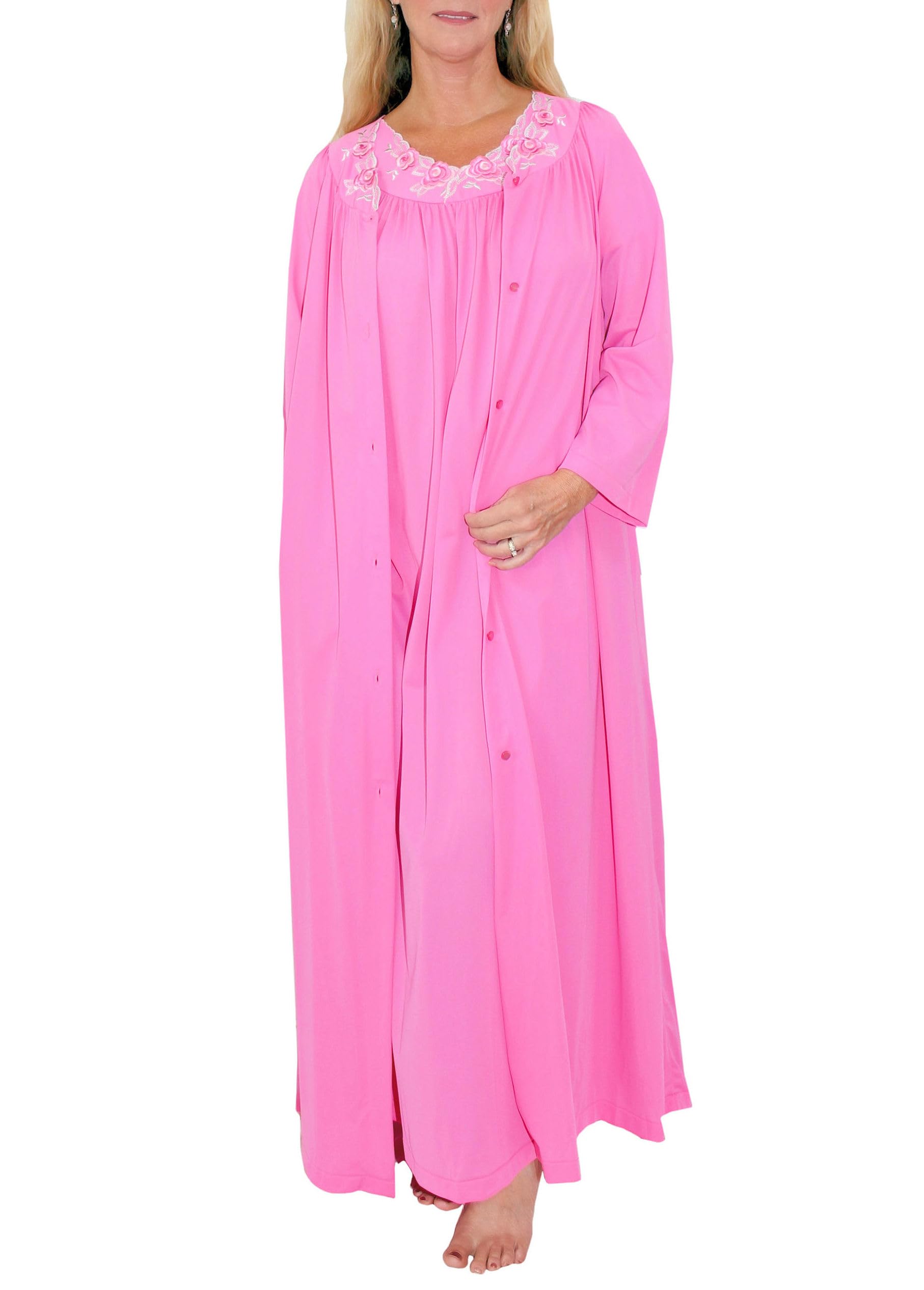 Shadowline Women's Nightgown & Long Sleeve Robe Pajama Set - Soft Nylon Sleepwear & Peignoir Loungewear for Cozy Nights & Relaxing at Home