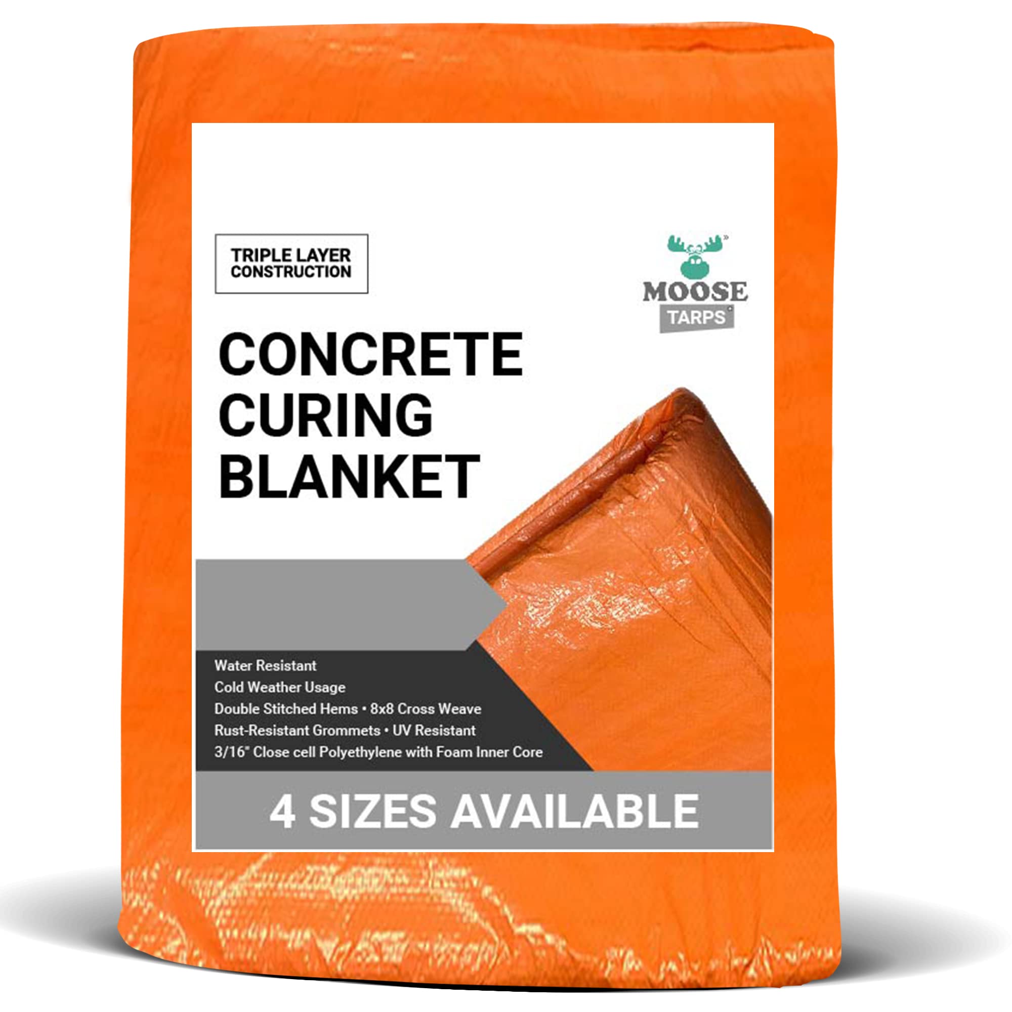 Heavy Duty Concrete Curing Blanket Cover - 6 x 24 Ft Insulated Foam Core Tarp for Cement, Construction & Landscaping - Waterproof & Tear Resistant PE Coated Woven Fabric - Indoor/Outdoor Use (Orange) - Perfect for Winter Concrete Protection, Foundation Curing & DIY Projects