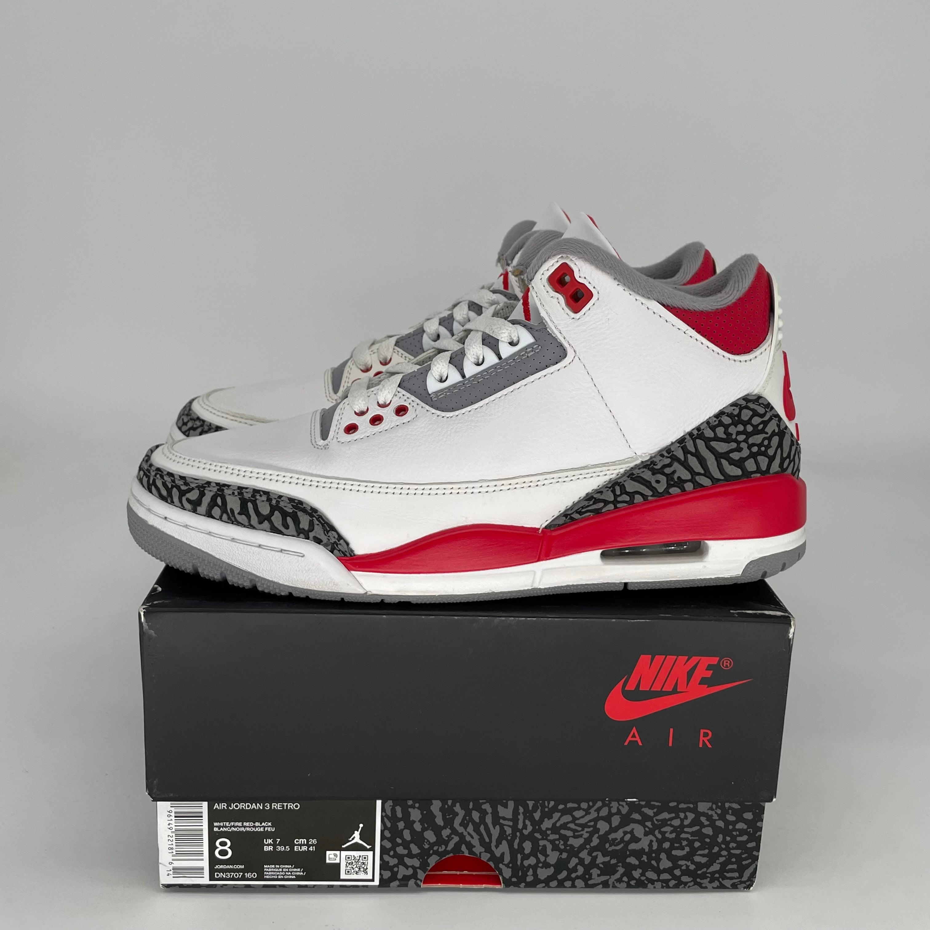 AIR JORDAN 3 Retro Fire Red Men's Basketball Shoes Size 8 DN3707-160 - Perfect for Streetwear & Court Performance