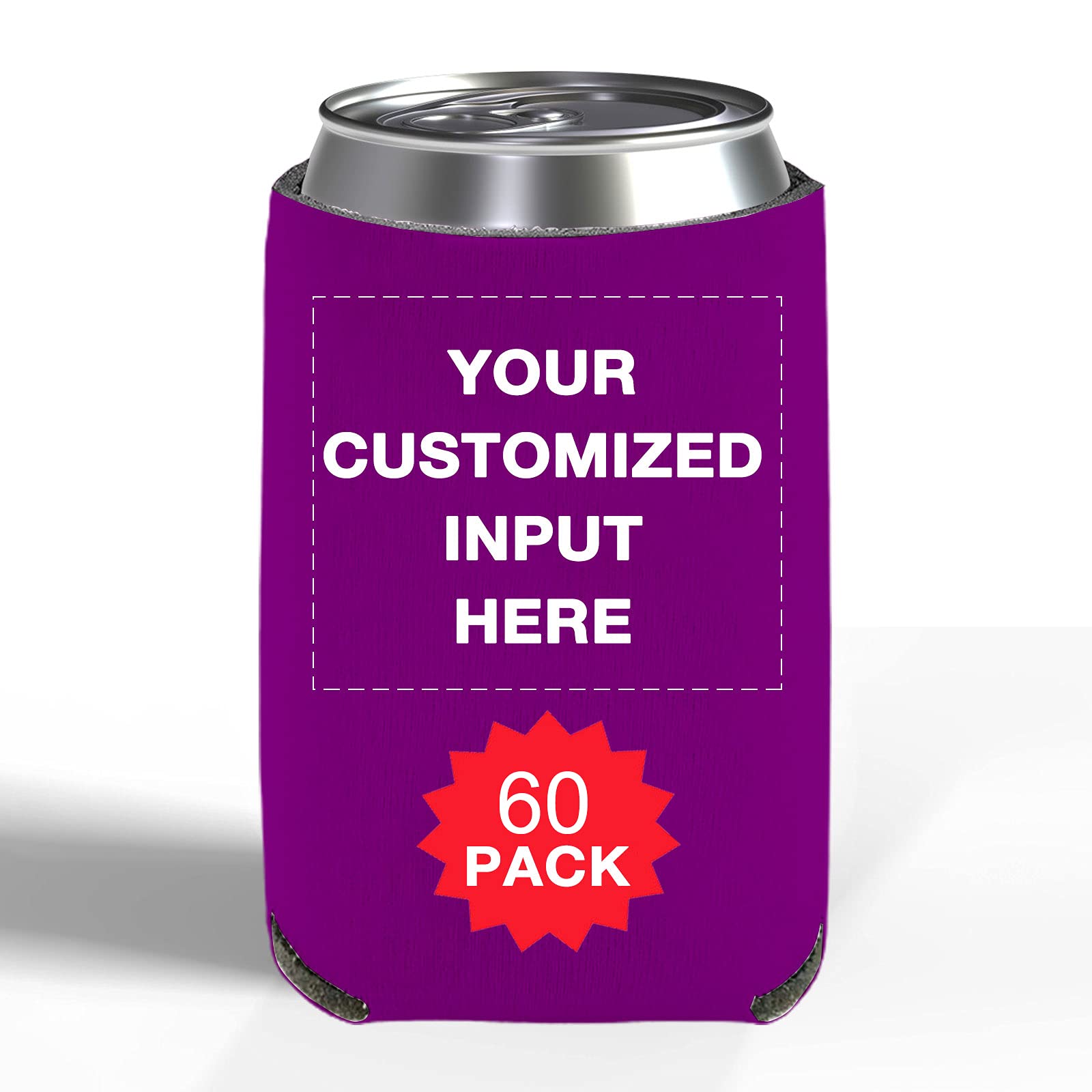 Custom Printed Can Sleeves 60 Pack - Personalized Beer Coolers with Photo/Logo for Wedding Favors, Fishing Trips & Picnics - Keep Drinks Cold at Parties, BBQs & Outdoor Events