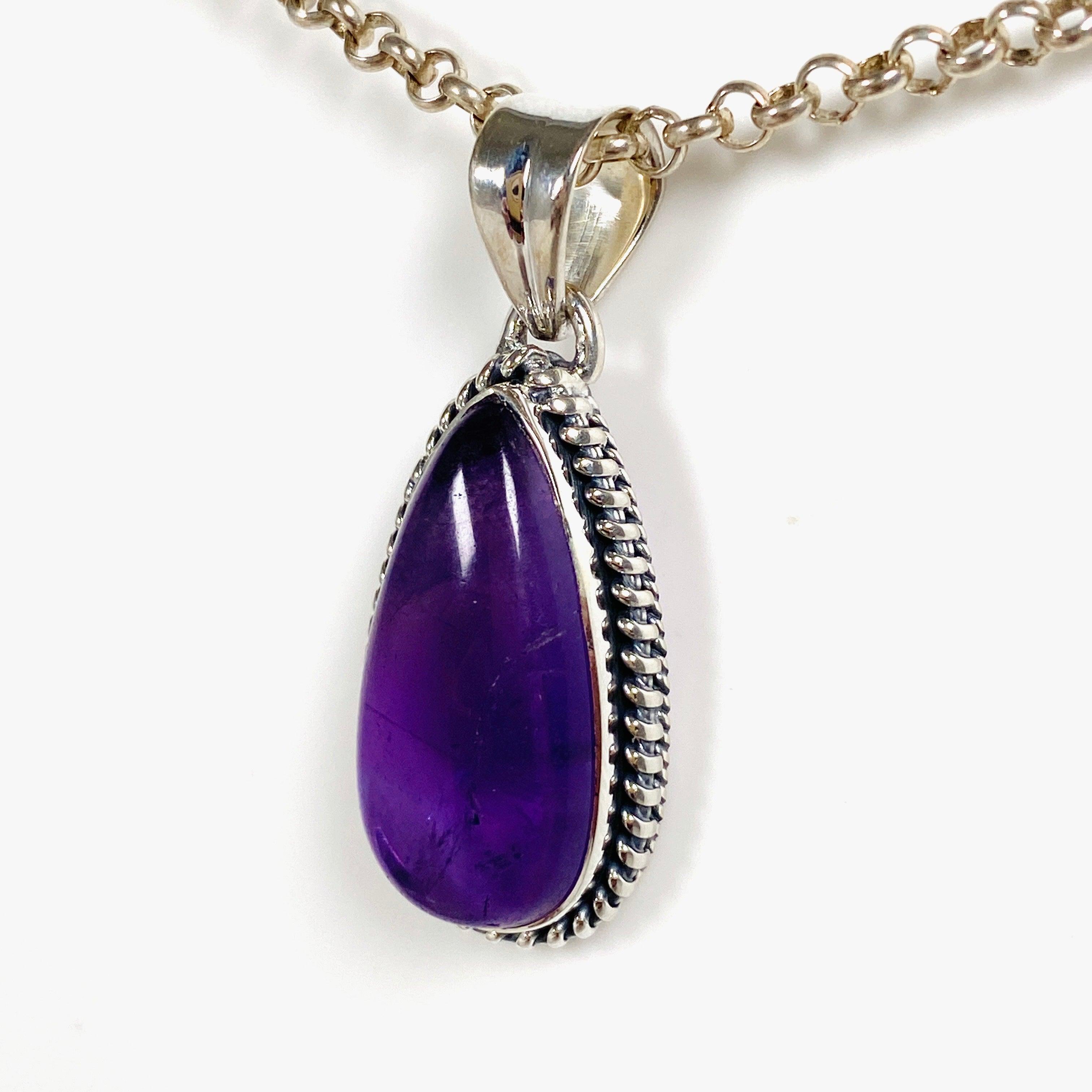 Amethyst Teardrop Pendant with Silver Detailing - KPGJ3945 | Elegant Jewelry for Women, Perfect for Gifts, Weddings & Special Occasions