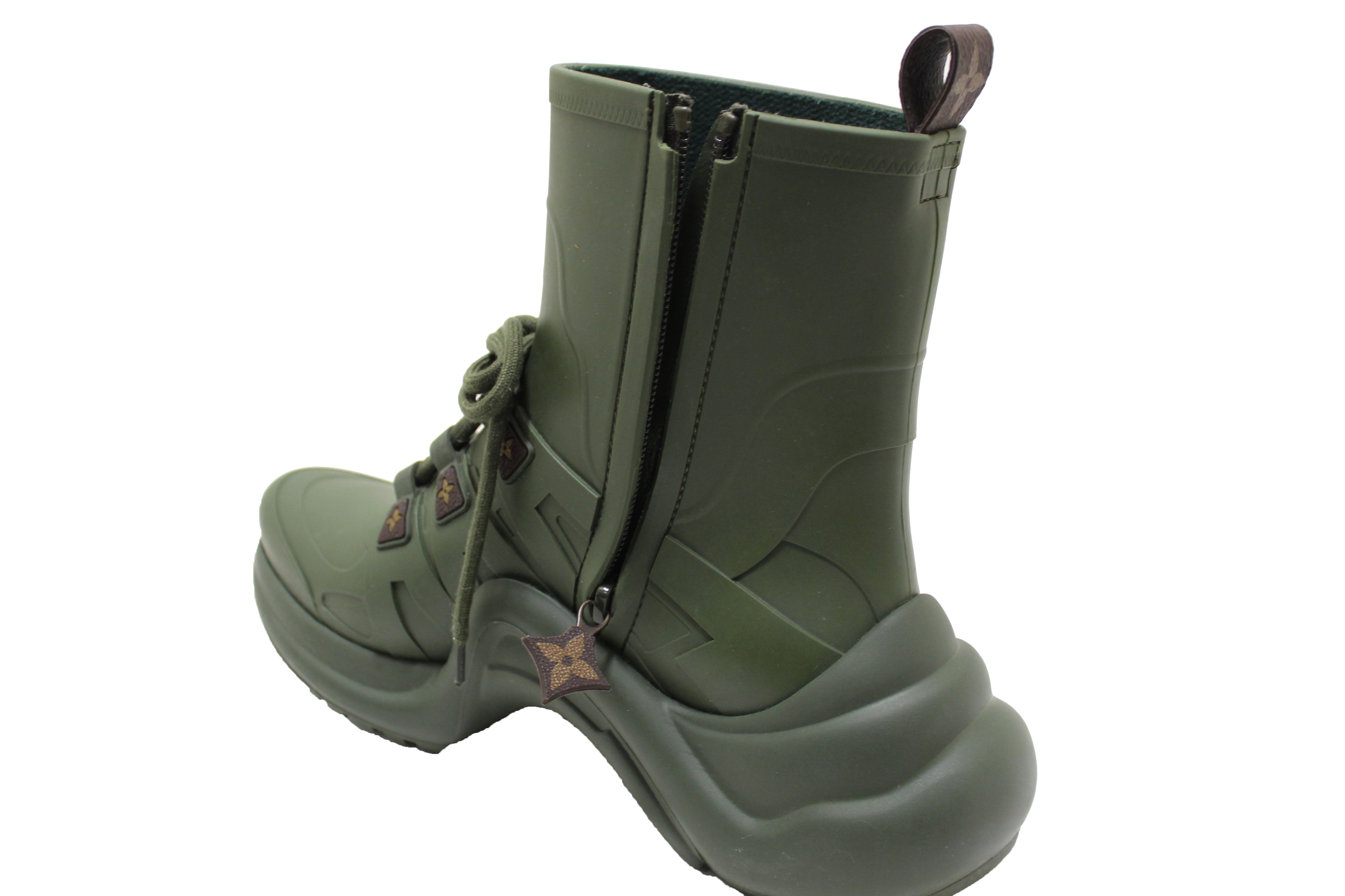 Authentic Louis Vuitton Khaki Green Mat Rubber Archlight Sneaker Boots Women's Size 37 - Luxury Fashion Sneakers for Casual Wear & Street Style Outfits