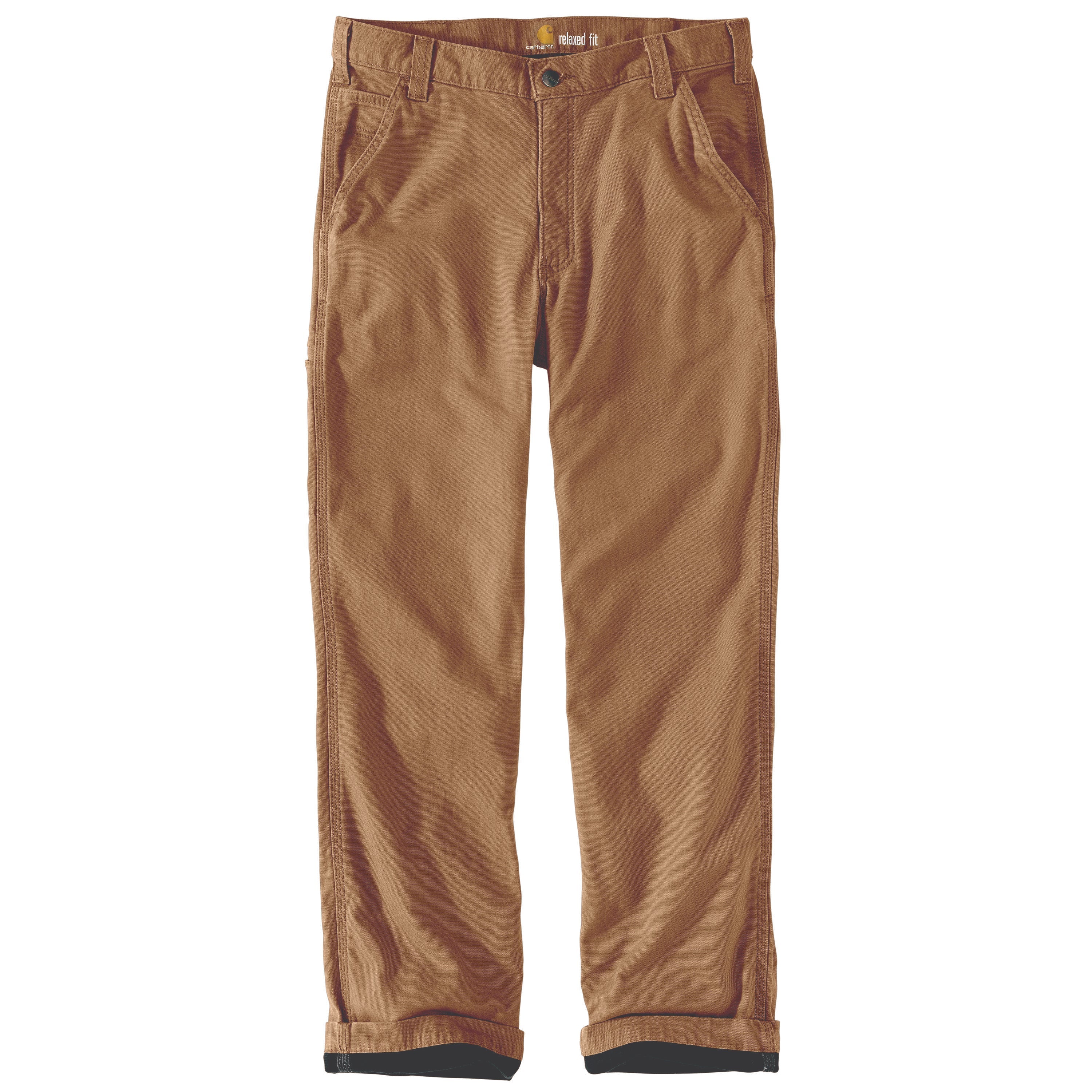 Carhartt Men's Rigby Flannel Lined Dungaree Work Pants - Dark Khaki | Heavy Duty Winter Workwear for Construction & Outdoor Jobs