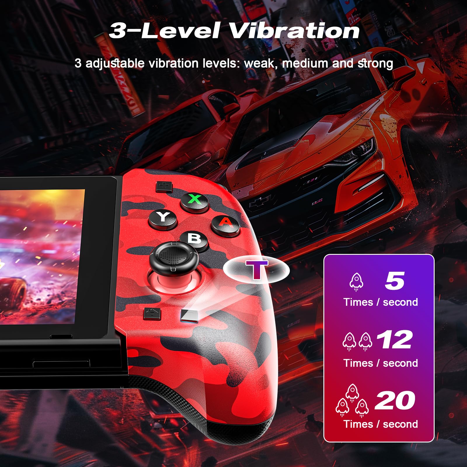 Wireless Switch Pro Controller for Nintendo Switch/OLED - Adjustable Turbo, Dual Motor Vibration, Ergonomic Joypad | Perfect for Mario Kart, Smash Bros & Handheld Gaming