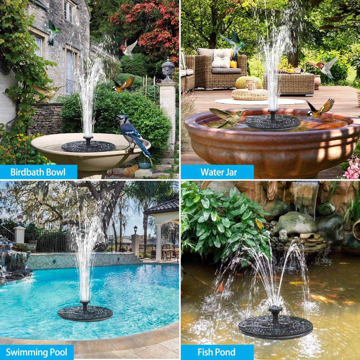 1.4W Solar Fountain Pump - Submersible Solar Powered Water Pump for Bird Bath, Small Pond, Garden & Pool - Outdoor Solar Birdbath Fountain with Energy Efficient 1.4W Panel (Perfect for Backyard Decor, Patio Water Feature & Wildlife Attraction)