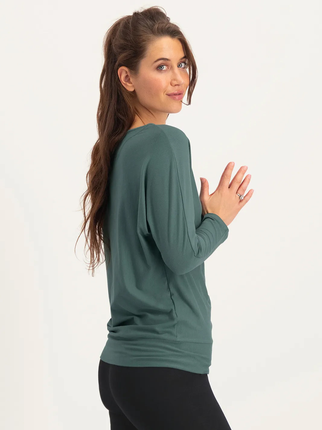 Urban Goddess Budhi Long Sleeve Yoga Top - Women's Breathable Workout Shirt for Yoga, Pilates & Gym - Forest Green Activewear