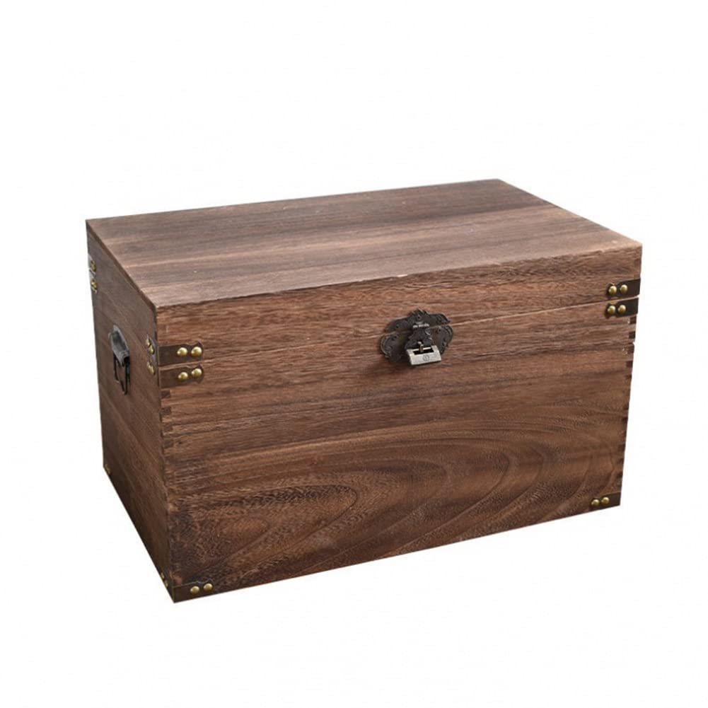 Vintage Wooden Storage Box with Lock - Decorative Pirate Style Clamshell Travel Trunk Chest - 3 Sizes (Brown, 50x30x30cm) - Perfect for Home Decor, Travel Storage & Gift Giving