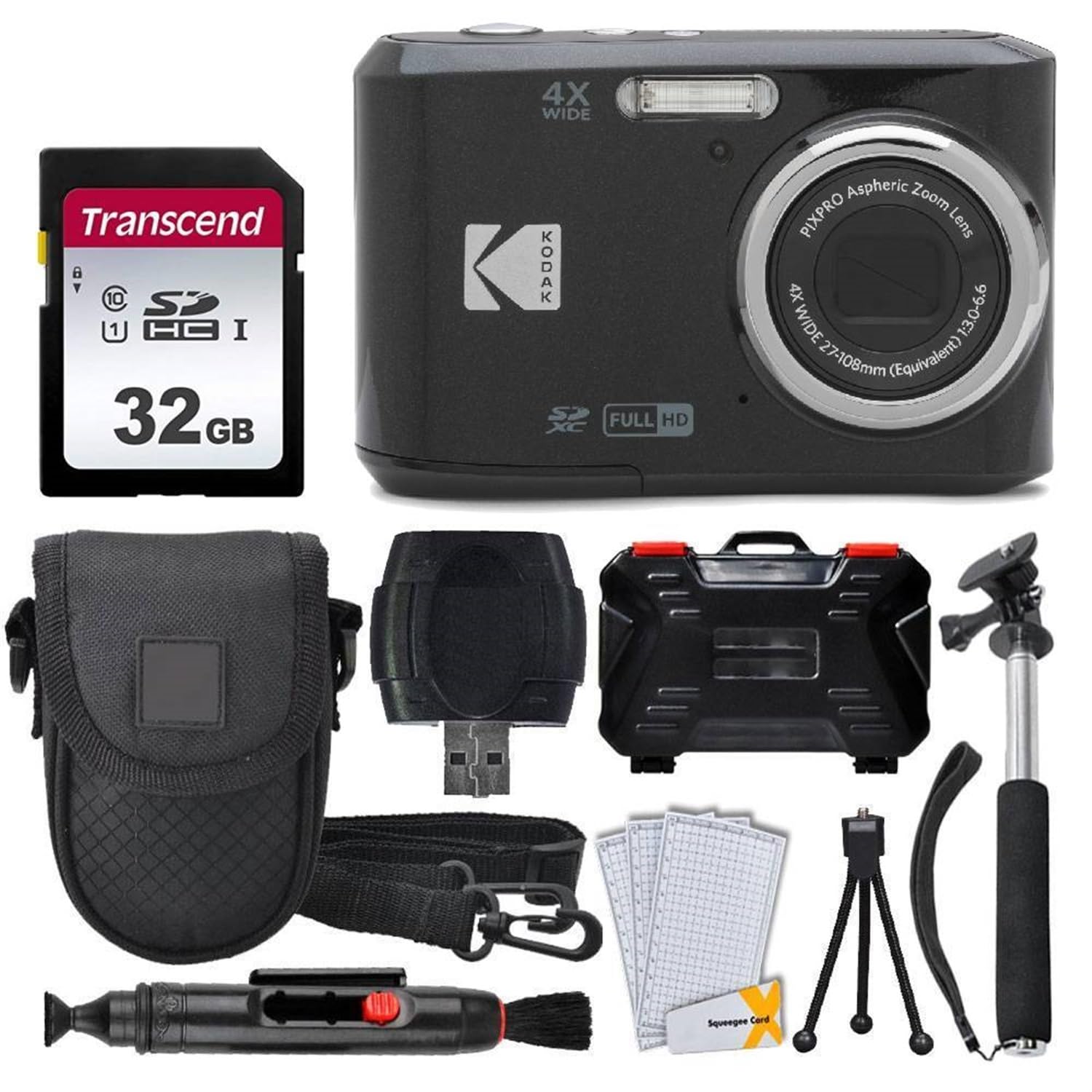 Kodak PIXPRO FZ45 Digital Camera Bundle - 16MP Point & Shoot Camera with 32GB Memory Card, Case, Monopod, Cleaning Pen, Screen Protectors & Tripod | Perfect for Travel, Vlogging & Family Photography (Black)