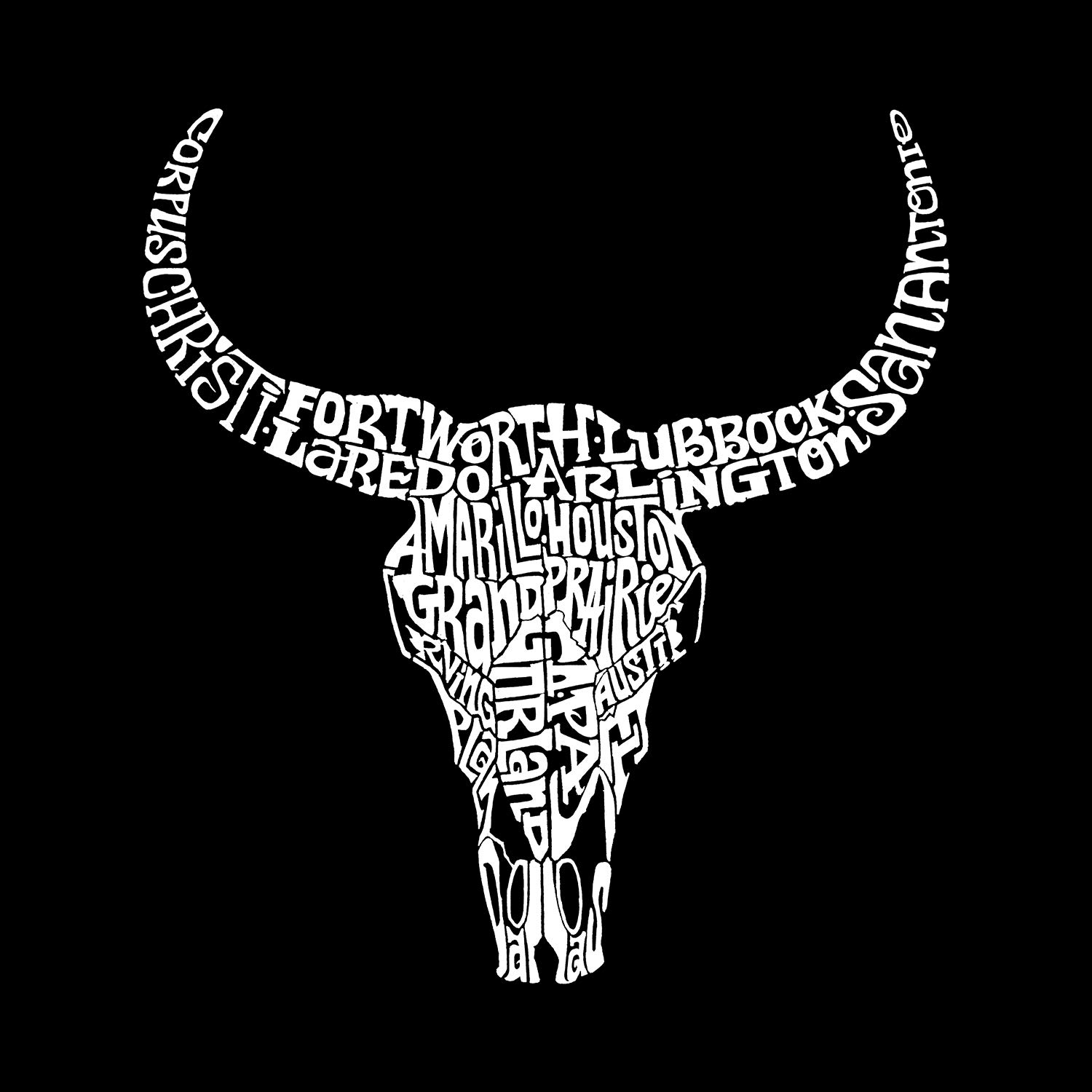 LA POP ART Girl's Word Art Long Sleeve T-Shirt - Texas Skull Design Graphic Tee for Women | Trendy Streetwear & Casual Outfit for Teens