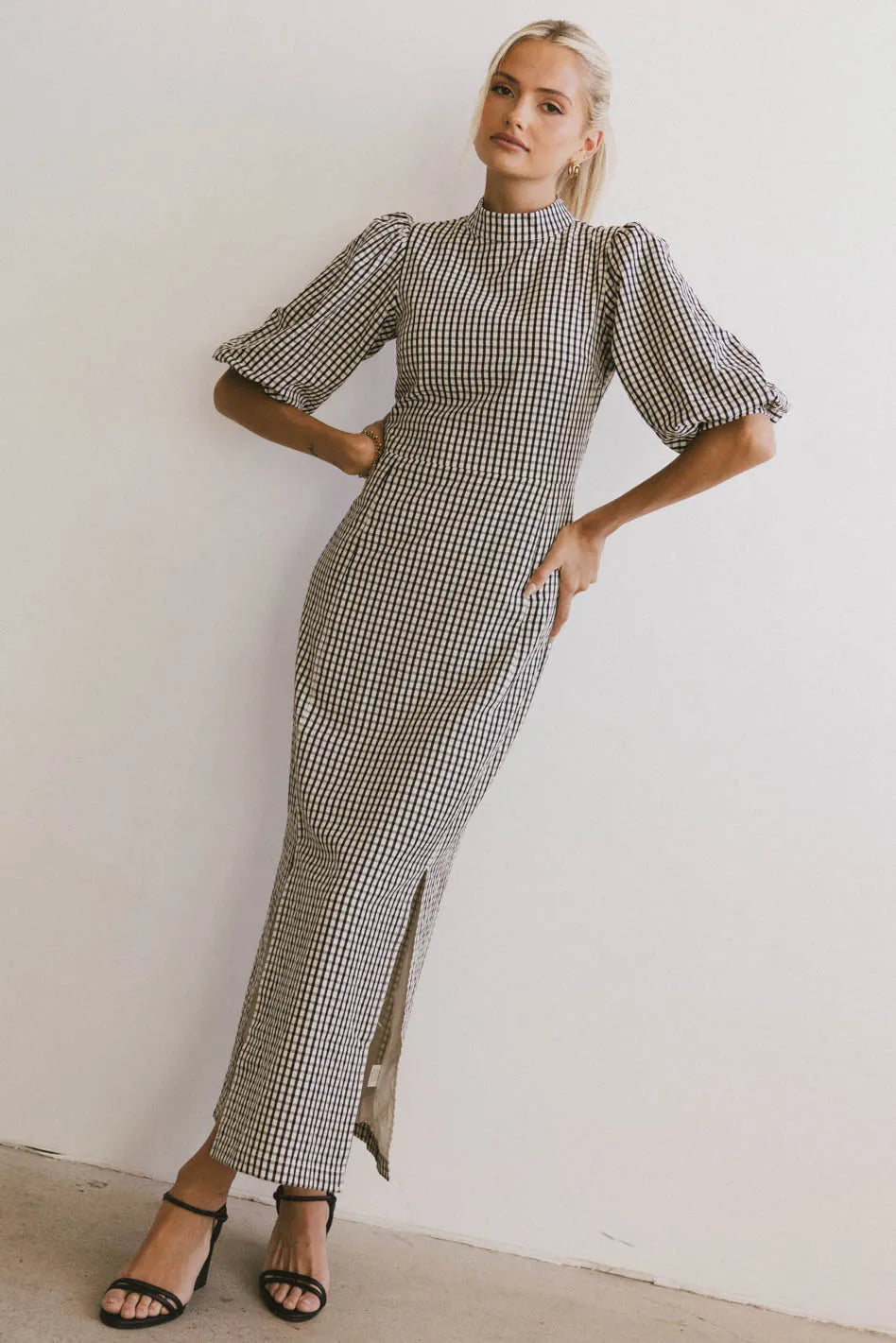 Alex Black Gingham Dress - Women's Floral Print Summer Dress for Casual Outings, Picnics & Beach Vacations