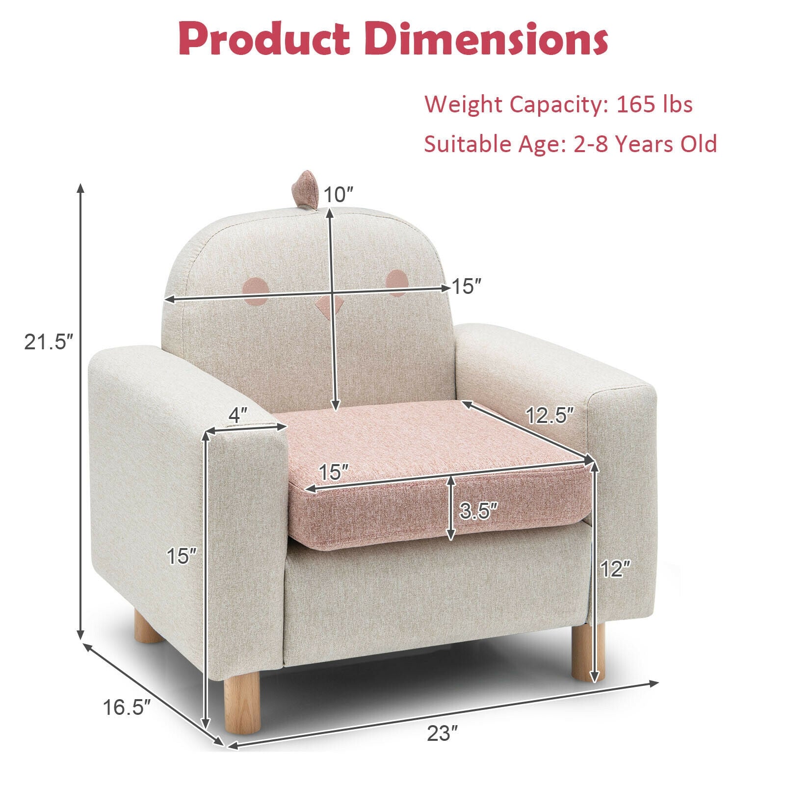 Pink Kids Sofa with Armrest & Thick Cushion - Comfortable Children's Lounge Chair for Playroom, Bedroom, or Reading Nook - Durable & Supportive Toddler Furniture