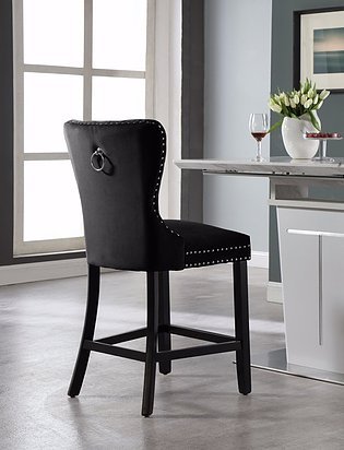 Luxury Black Velvet Plush Cushioned Bar Stools Set of 2 - Soft Padded Counter Height Stools for Kitchen Island, Breakfast Bar & Home Decor