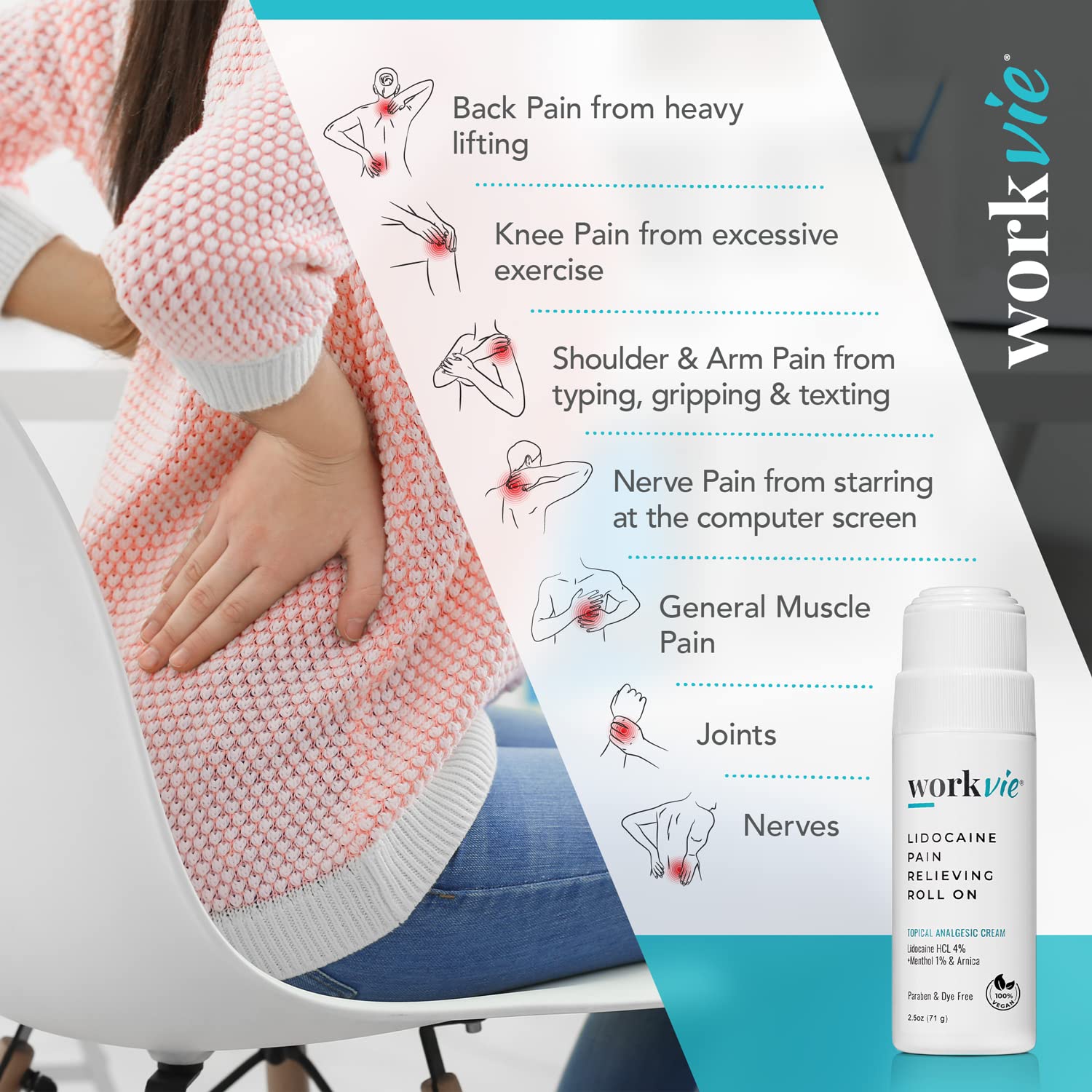 Lidocaine Roll On Pain Relief Cream - Fast Acting Topical Analgesic for Muscle & Joint Pain (6 Pack) - Perfect for Athletes, Arthritis Sufferers & Post-Workout Recovery