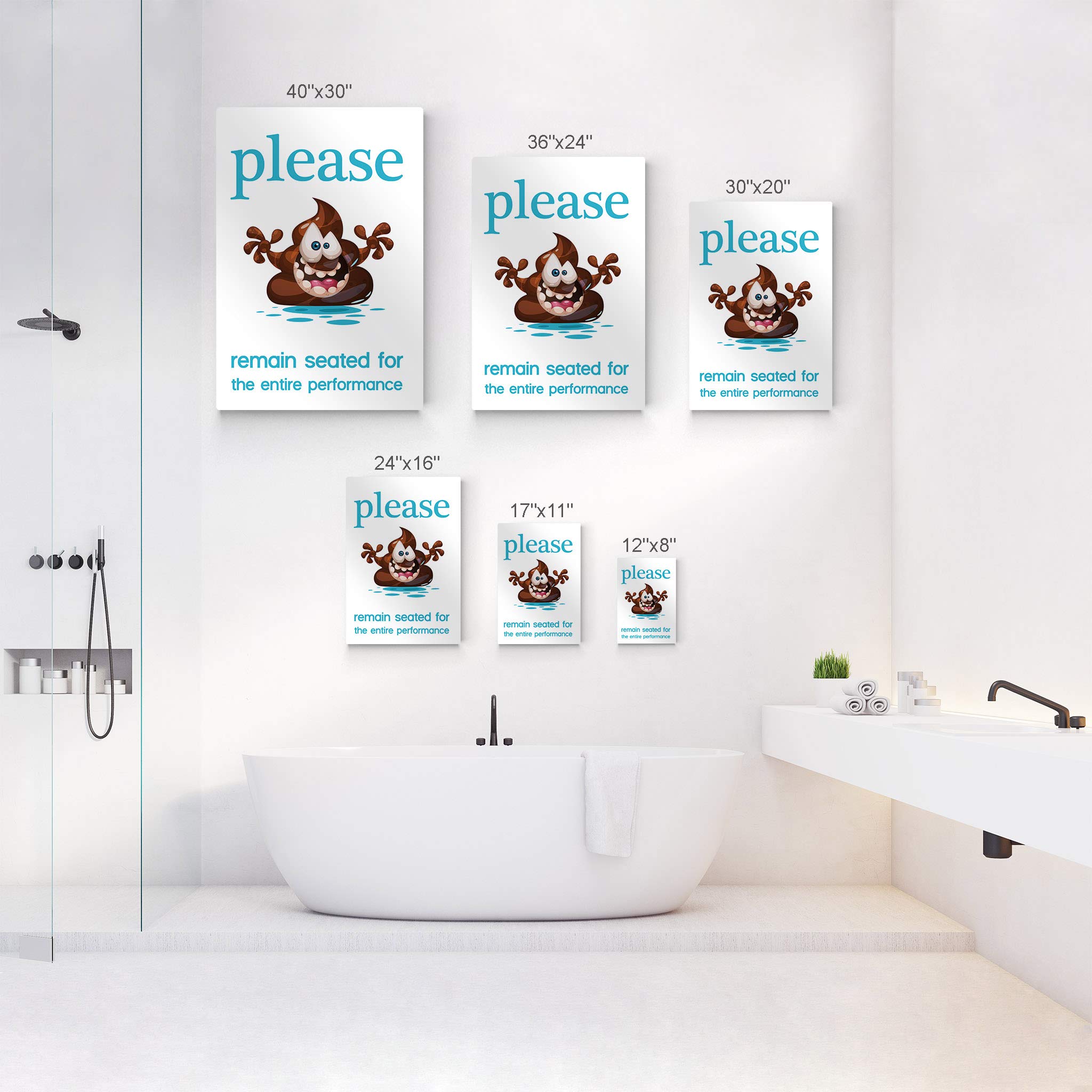 Funny Bathroom Wall Art - 'Please Remain Seated for The Entire Performance' Metal Print Sign | 17x11 Inches | Ready to Hang | Made in USA | Perfect for Toilet Humor & Bathroom Decor