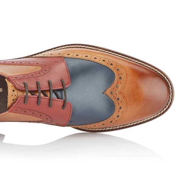 Men's London Brogues Tommy Derby Shoes in Tan, Blue & Red - Classic Oxford Style for Formal & Casual Wear