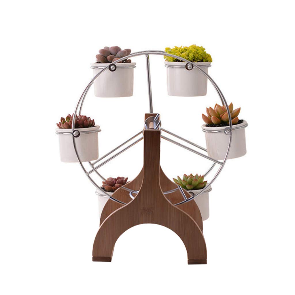 Wrought Iron Ferris Wheel Plant Stand with 6 Ceramic Pots - Waterproof & Rustproof Succulent Holder for Living Room, Bedroom, Balcony - Nordic Style Home Decor | Perfect for Indoor Plants, Flowers, and Succulent Displays