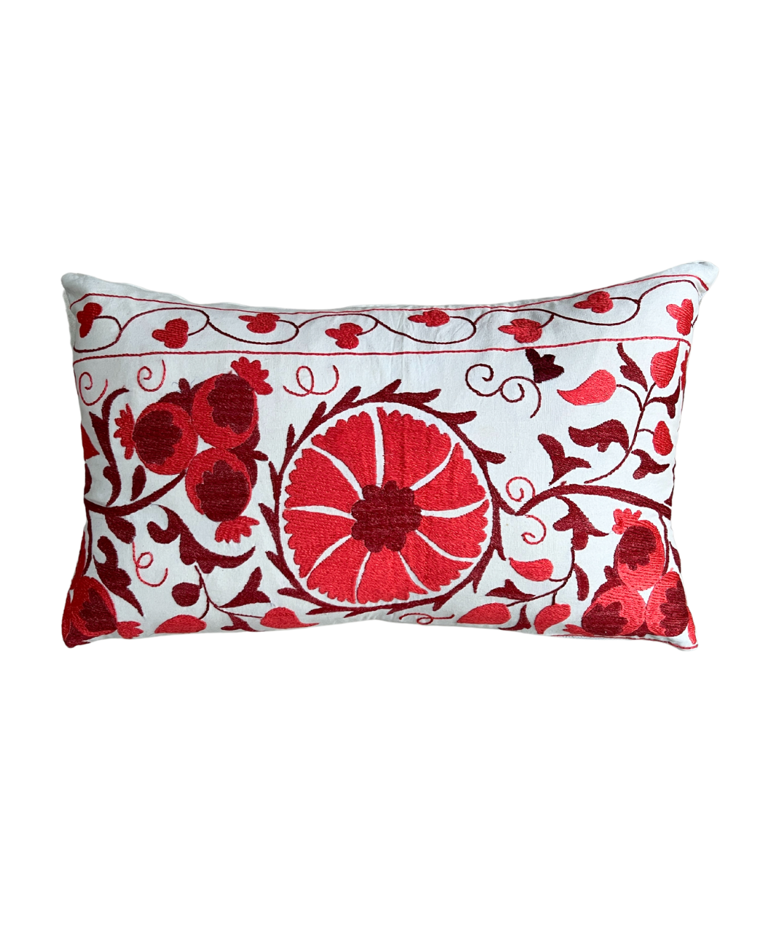 Red & Cream Rectangle Suzani Cushion Cover 013 - Bohemian Home Decor for Sofa, Bed, or Chair - Perfect for Living Room, Bedroom, or Outdoor Seating