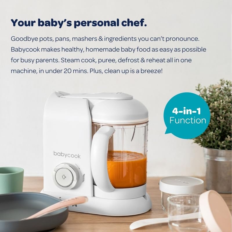 BEABA Babycook Solo 4-in-1 Baby Food Maker & Steamer | 4.5 Cup Capacity Food Processor | Steam Cook & Blend in 20 Minutes | Dishwasher Safe | Perfect for Homemade Baby Purees & Toddler Meals | Cloud Color