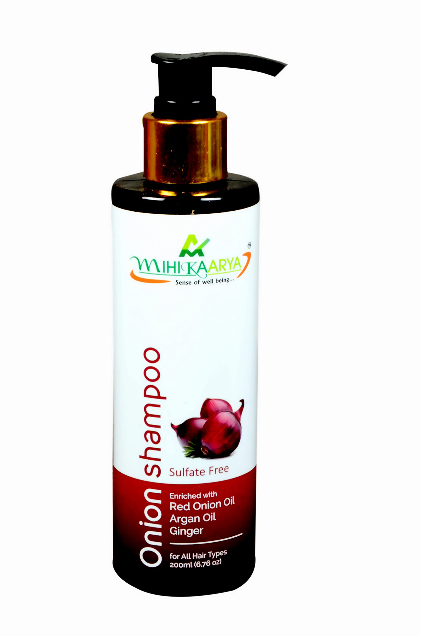 Mihikaarya Red Onion Shampoo with Argan Oil & Ginger Extract for Hair Growth - 200ml | Sulfate-Free & Nourishing Formula for Thinning Hair, Hair Loss & Scalp Care | Perfect for Daily Use & Damaged Hair Repair
