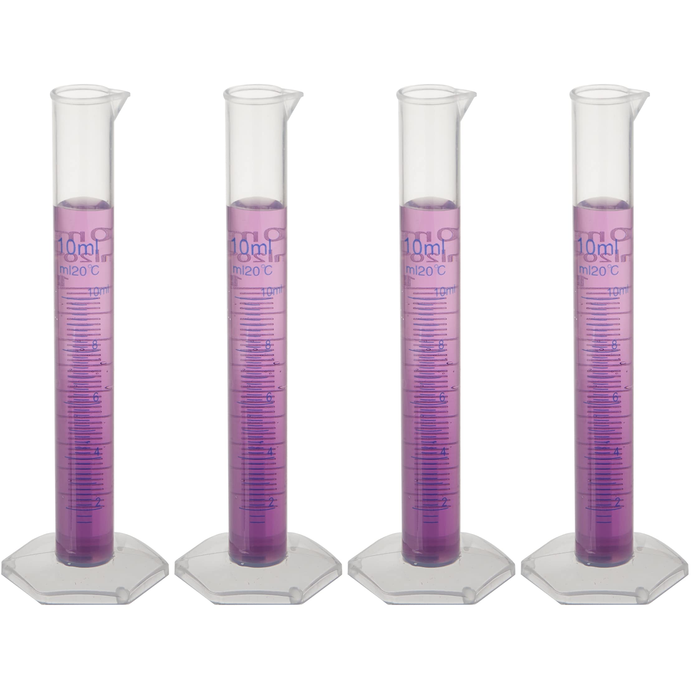 High-Quality Plastic Graduated Cylinder Set - Durable Polypropylene Lab Equipment for Industrial & Academic Use - 10mL, 4-Pack - Ideal for Science Research & Chemistry Classroom Experiments