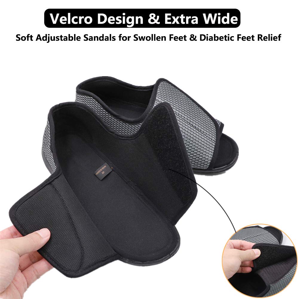 **Men's Open Toe Diabetic Slippers for Swollen Feet – Adjustable Orthopedic Walking Shoes for Arthritis, Edema & Elderly Men – Comfortable Wide Width Recovery Footwear for Home & Outdoor Use**