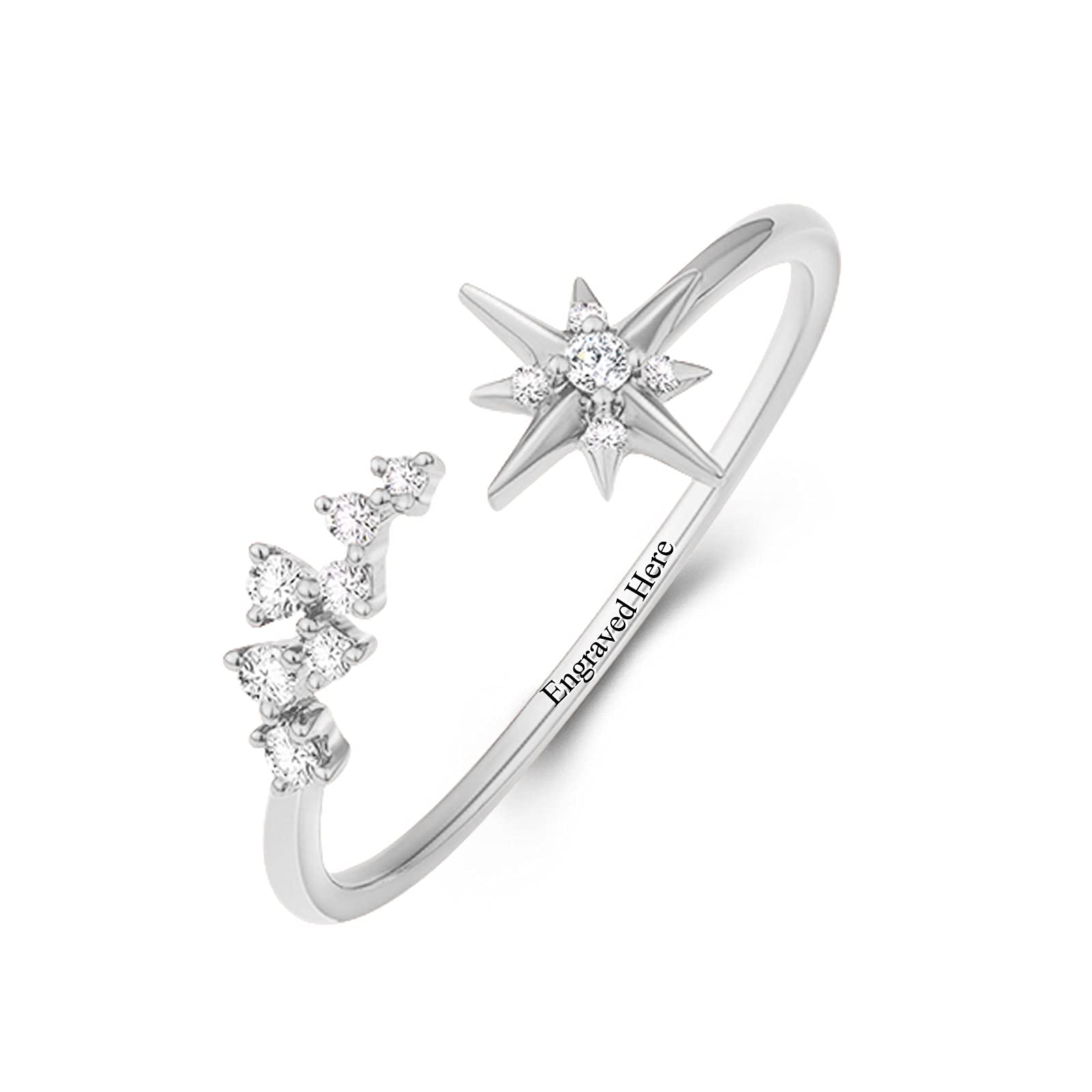 Elegant Moissanite Diamond 925 Sterling Silver Ring for Women - Open Stackable Band, Personalized Engraved Dainty Ring for Anniversary, Engagement & Wedding - Perfect as Eternity Band or Gift for Her