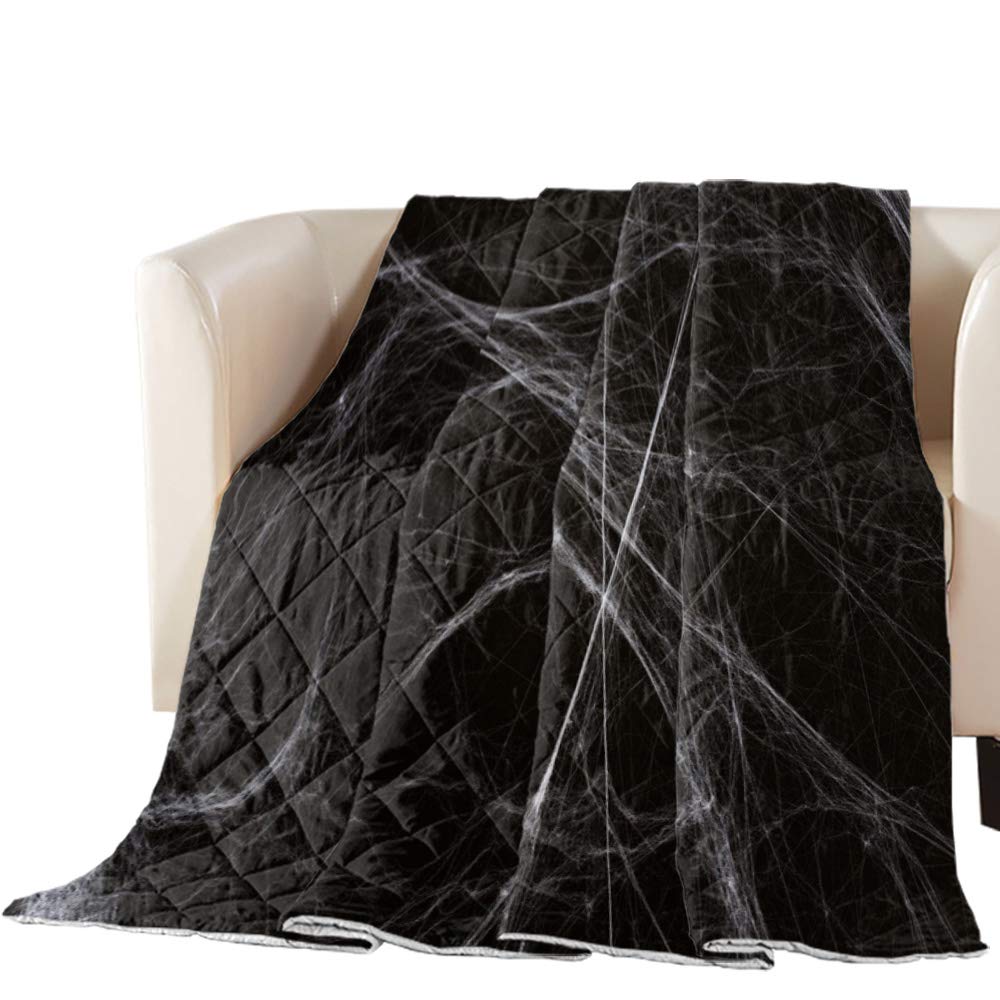 Lightweight Summer Comforter for Queen Bed - Halloween Spider Web Design, Ultra Thin Down Alternative Quilted Blanket for Kids, Women, Men & Teens - Black & White - Perfect for Hot Sleepers & Seasonal Decor