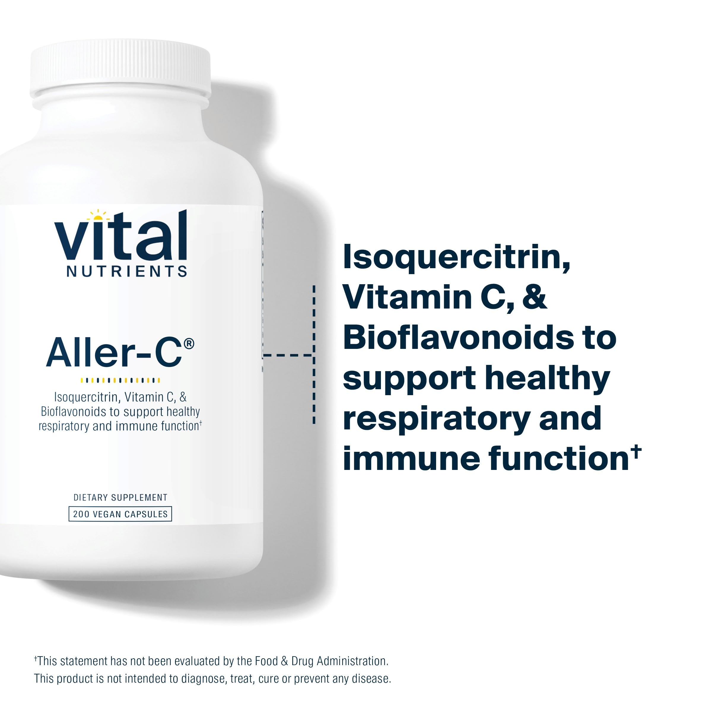 Vital Nutrients Aller-C | Vegan Respiratory & Sinus Support Supplement with Isoquercitrin, Bromelain, Bioflavonoids & Vitamin C | Gluten, Dairy & Soy Free | 200 Capsules | Supports Seasonal Allergies & Immune Health