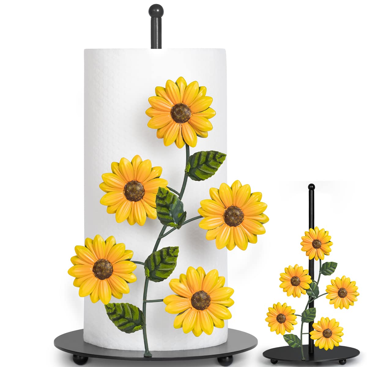 Sunflower Paper Towel Holder - Vintage Farmhouse Kitchen Decor in Rustic Yellow | Unique Countertop Accessory for Country Style Homes | Perfect for Farmhouse, Cottage & Rustic Kitchen Decorating