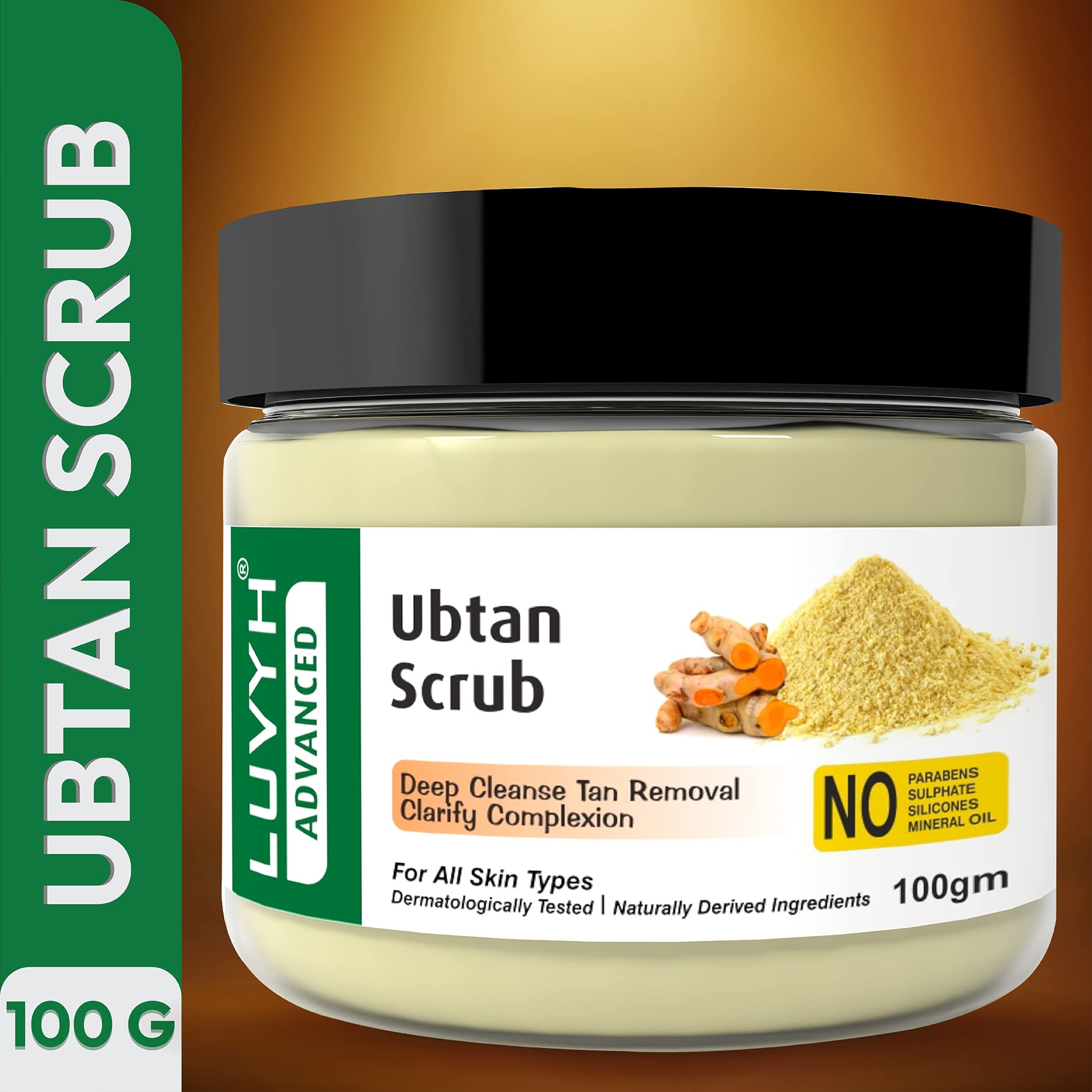 Luvyh Ubtan Face Scrub & Body Scrub with Walnut & Turmeric for Women and Men | Natural Cleansing, Tan Removal & Skin Brightening | Reduces Dark Spots | Nourishes & Glows Skin | Paraben-Free 100g | Perfect for Daily Skincare Routine & Spa Days
