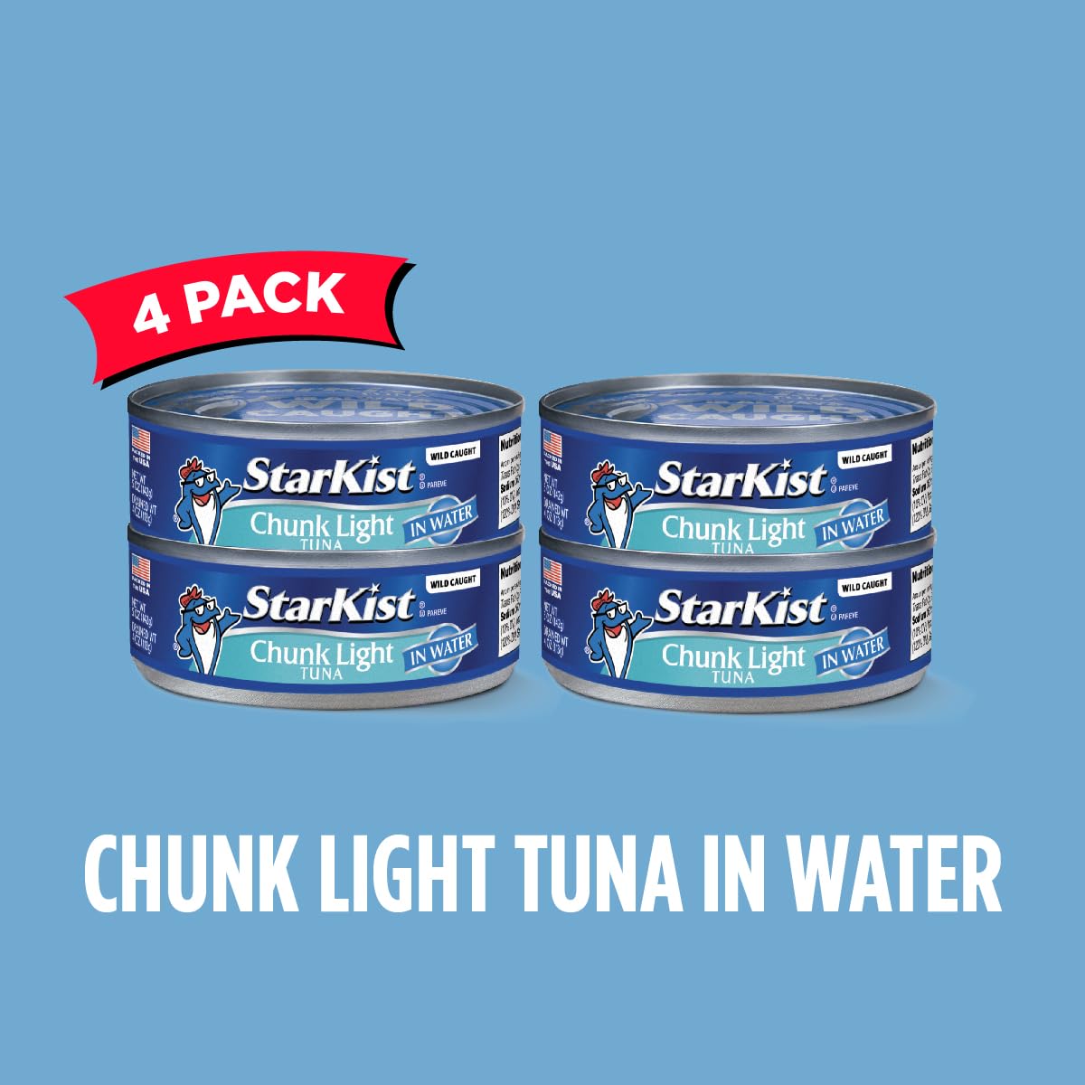 StarKist Chunk Light Tuna in Water, 5 oz (4 Pack) - Wild Caught, Gluten Free Canned Tuna Fish | High Protein (20g), Low Calorie (90) | Ready to Eat for Salads, Keto Diet, Sandwiches & Healthy Snacks | Perfect for Lunch Boxes, Camping & Emergency Food Supply