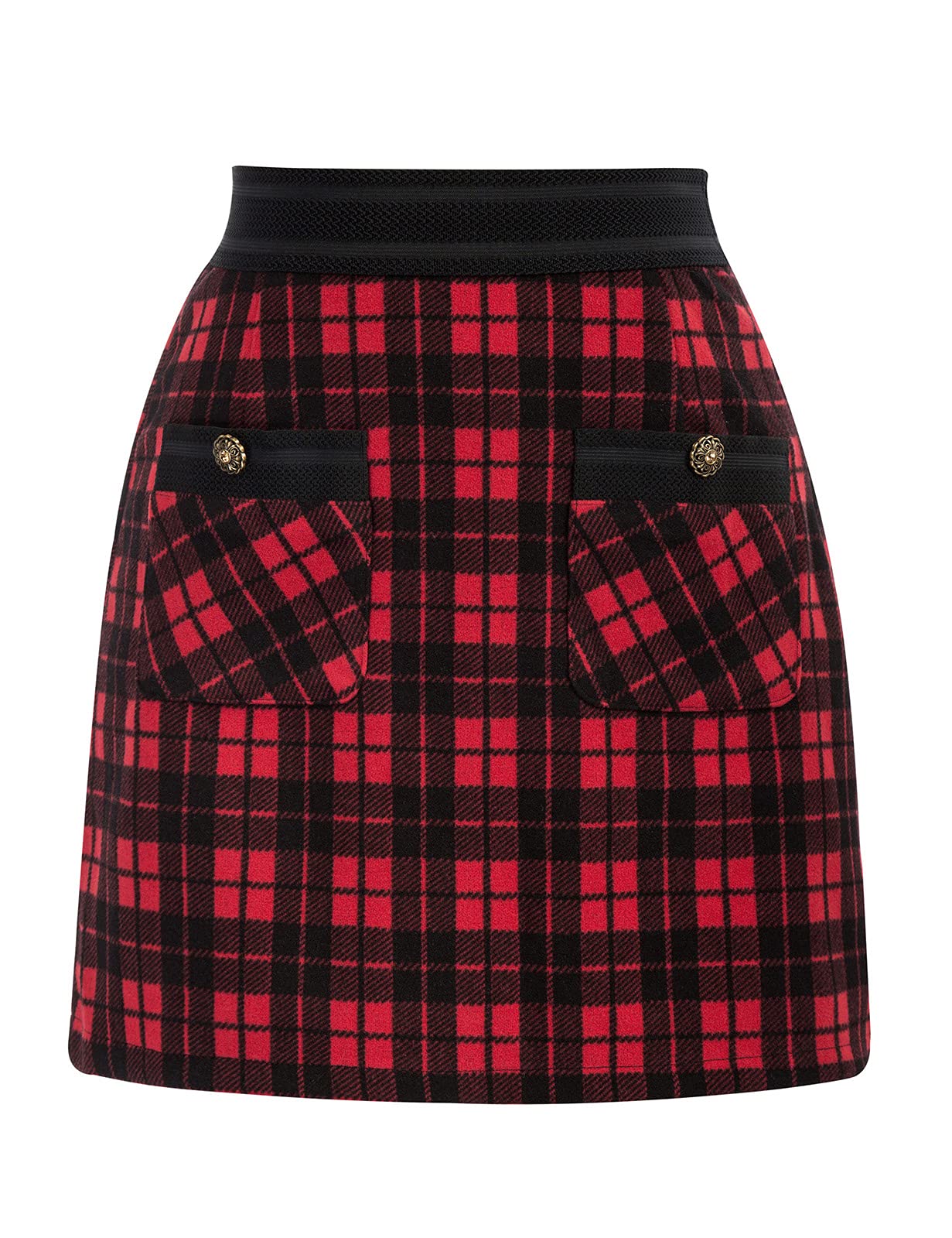 Belle Poque Women's High Waist Tweed A-Line Mini Pencil Skirt with Pockets - Vintage Style Office Work Skirt for Business Casual & Party Outfits