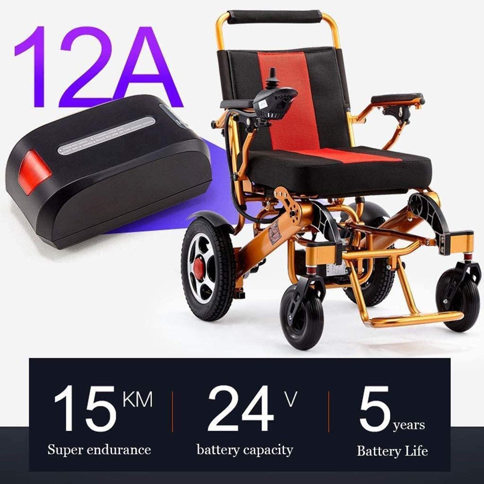 Folding Electric Wheelchair - All-Terrain Lightweight Motorized Scooter with 12A Aluminum Lithium Battery (15 km Range) - Ideal for Indoor/Outdoor Mobility, Travel & Daily Commute