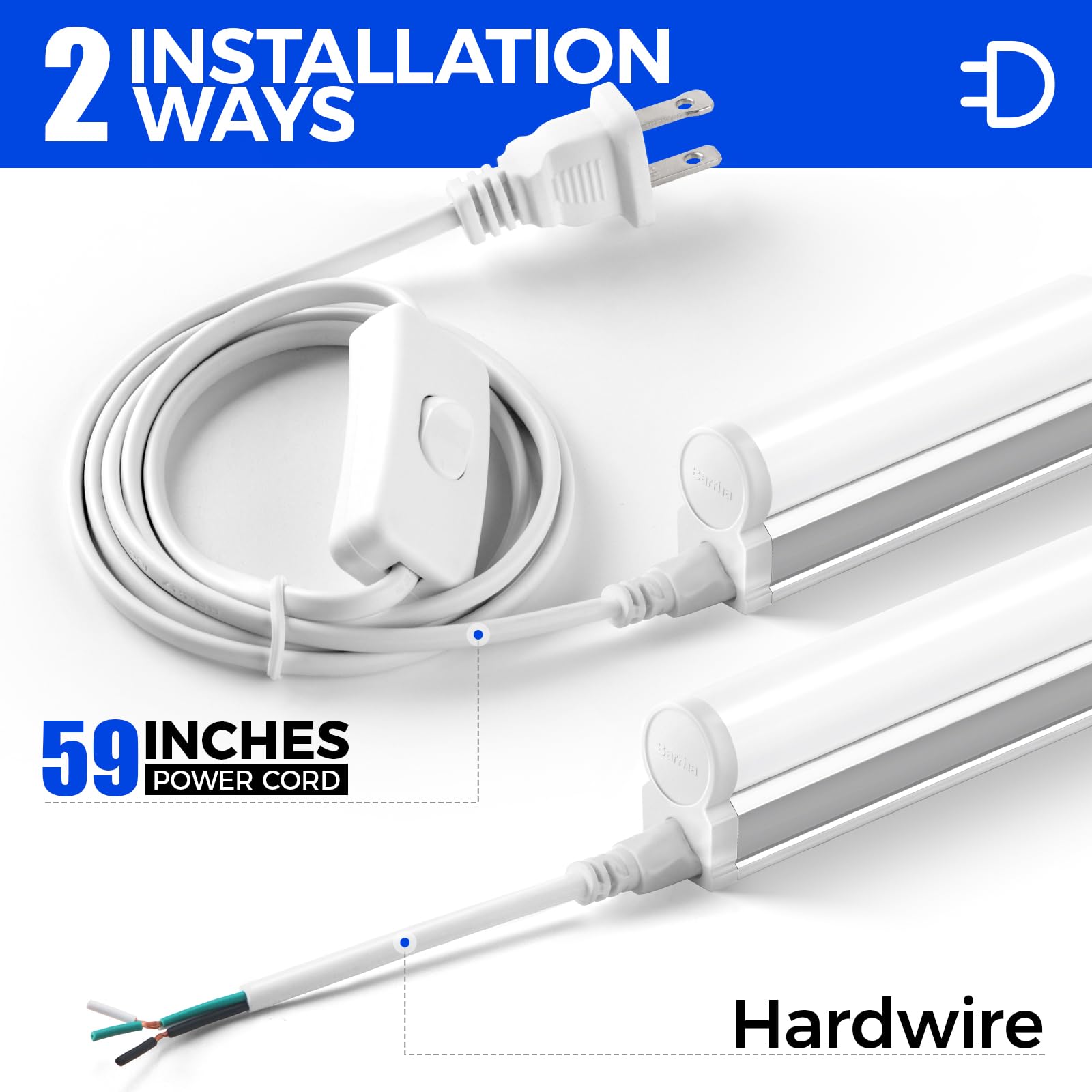 Barrina 12 Pack T5 LED Shop Light 4FT, 5000K Daylight White, 2200lm, 20W - Linkable Utility Lights for Ceiling & Under Cabinet - ETL Certified with ON/Off Switch - Perfect for Workshop, Garage, Warehouse Lighting