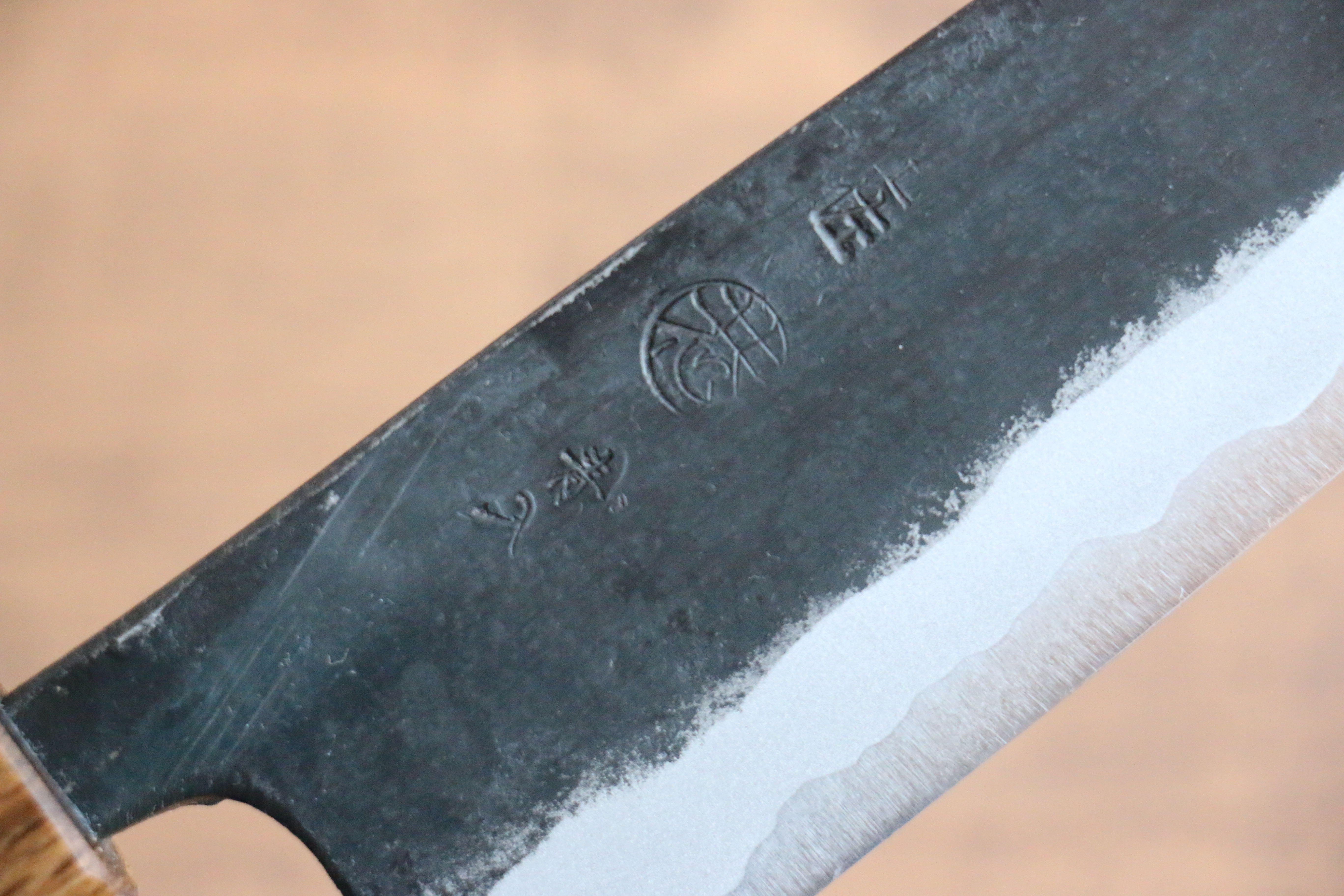 Premium Kyohei Shindo Blue Steel Santoku Knife 170mm - Black Finish, Live Oak Lacquered Handle - Ideal for Slicing, Dicing & Chopping Vegetables, Meat & Fish