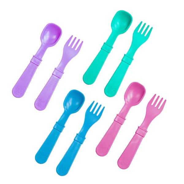 Reusable Eco-Friendly Silicone Baby Utensils Set - 8 Pack for Toddlers & Kids - BPA-Free, Soft Grip Spoons & Forks - Perfect for Baby-Led Weaning, Travel & Daycare Use
