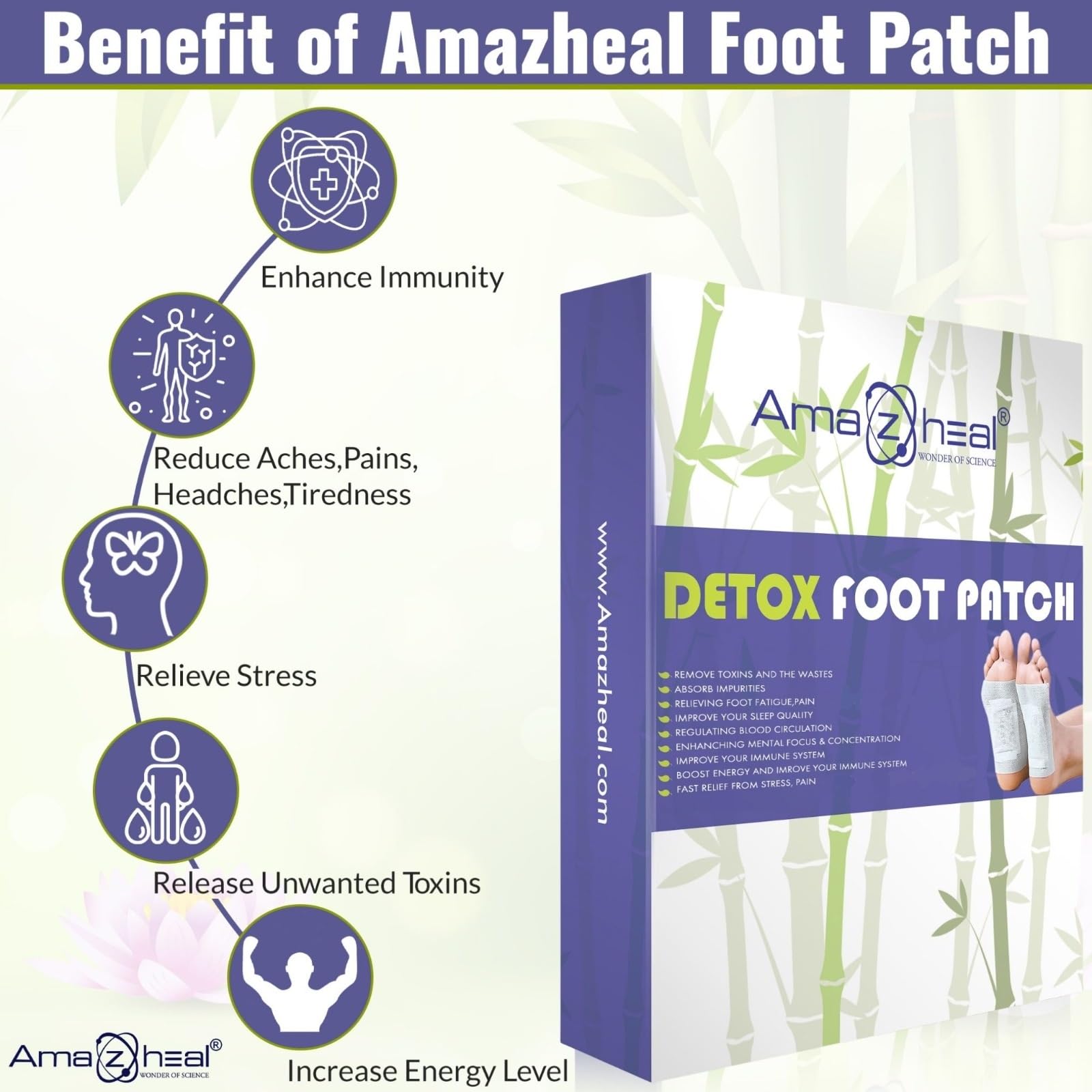 AMAZHEAL Premium Detox Foot Patches - Natural Cleansing Toxin Remover for Men & Women (10 Patches per Box) | Stress Relief, Better Sleep & Body Detoxification | Perfect for Nighttime Use & Wellness Routine