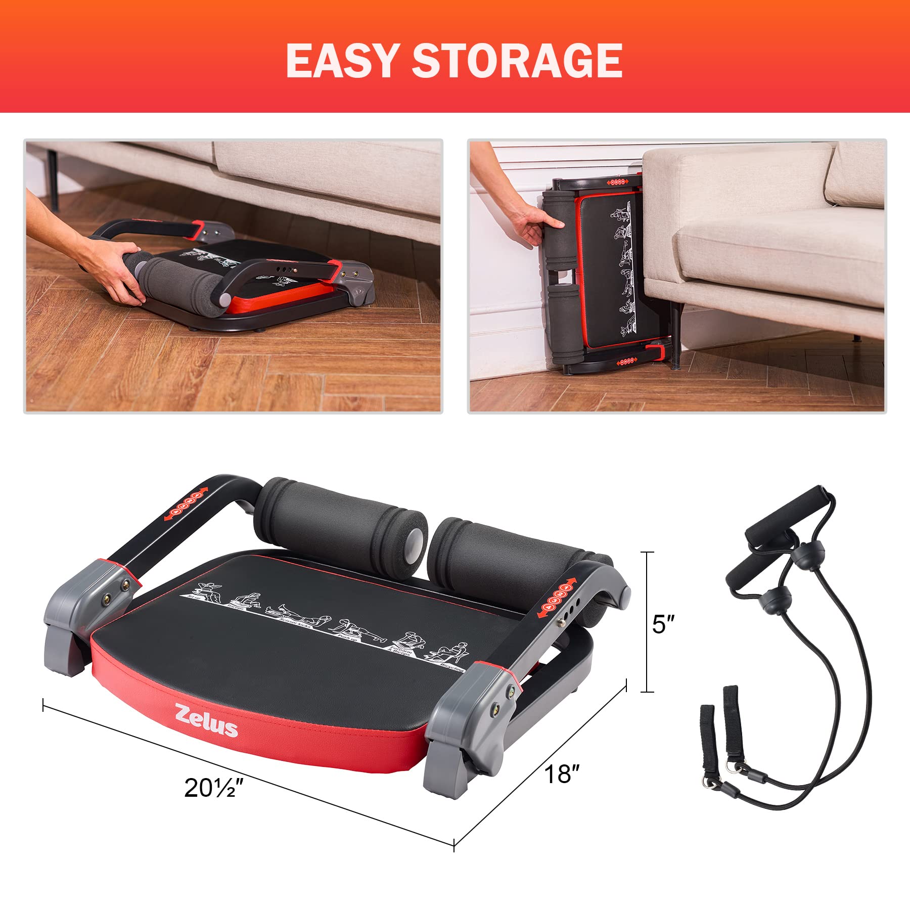ZELUS 2-in-1 Ab Machine with Resistance Bands - Core Strength Trainer for Home Gym | Adjustable 4-Level Intensity with Rebound Assist | Full Body Workout Equipment for Abs, Arms & Legs | Perfect for Home Fitness, Small Spaces & Quick Workouts