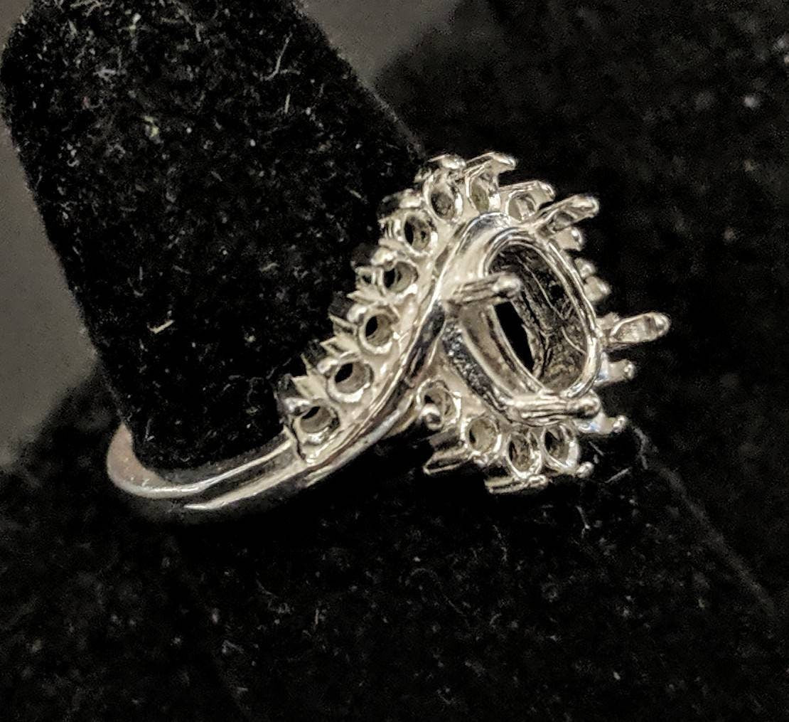 8x6mm Oval Cluster Bypass Pre-Notched Blank Ring Setting - Solid Sterling Silver or 14K Gold - Size 7 (163548/143548) - Perfect for Wedding Bands, Engagement Rings & Jewelry Making