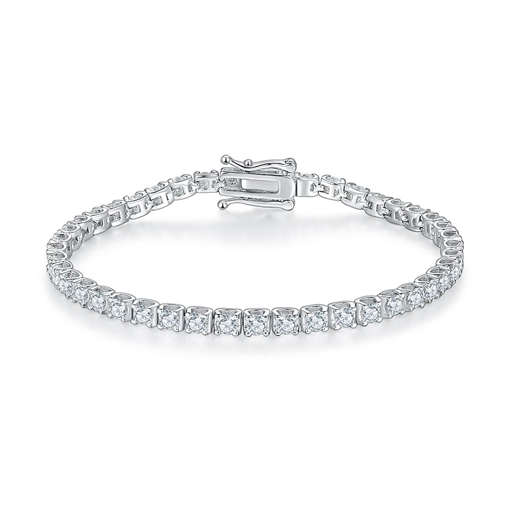Moissanite Tennis Bracelet for Women & Men - 2-6.5mm D Color VVS1 Round Cut Diamond Alternative - 18k White Gold Plated 925 Sterling Silver Jewelry - Perfect Christmas Gift, Anniversary & Wedding Jewelry for Her